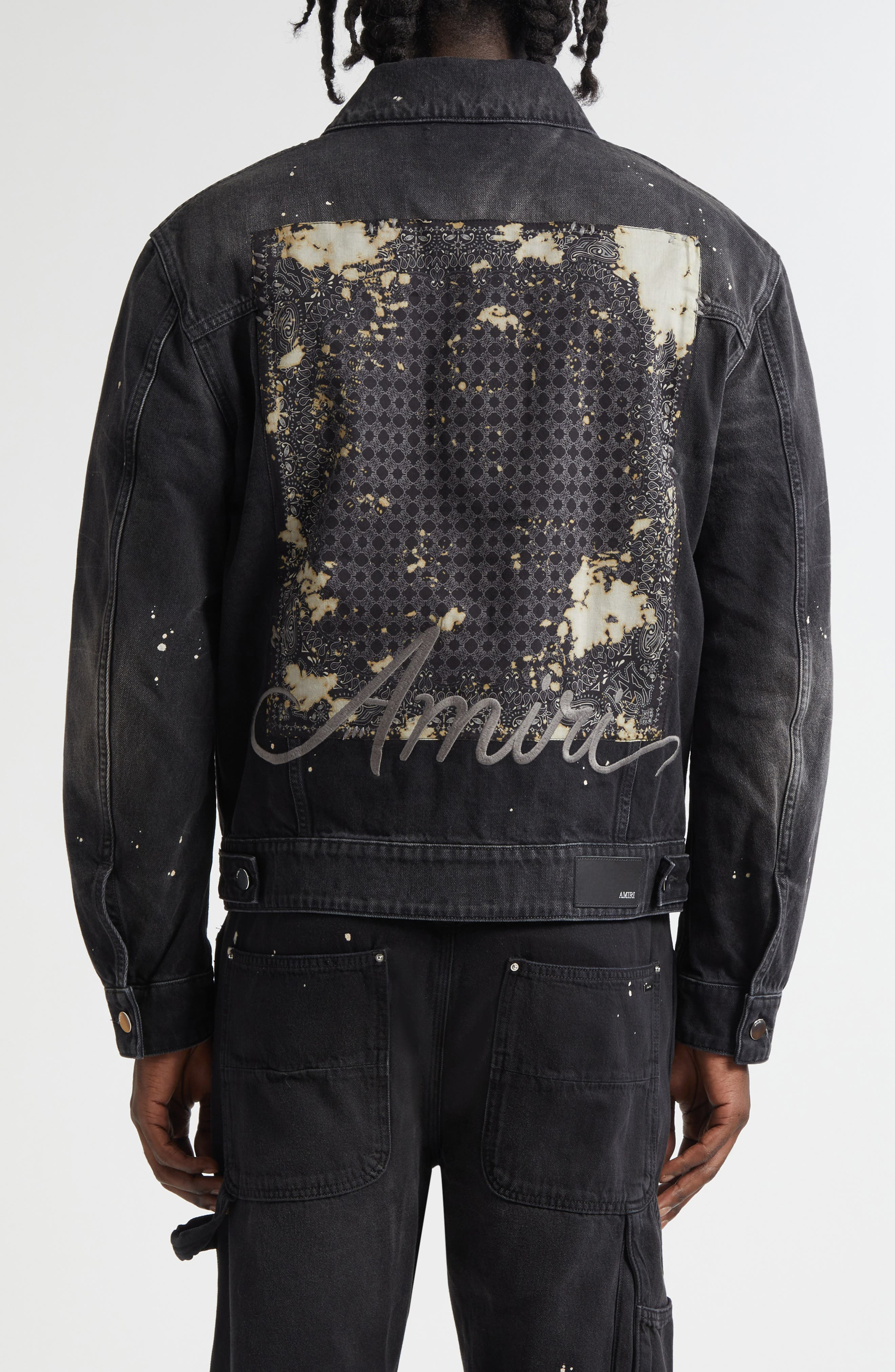AMIRI Bleach Bandana Denim Trucker Jacket in Faded Black at Nordstrom - 3