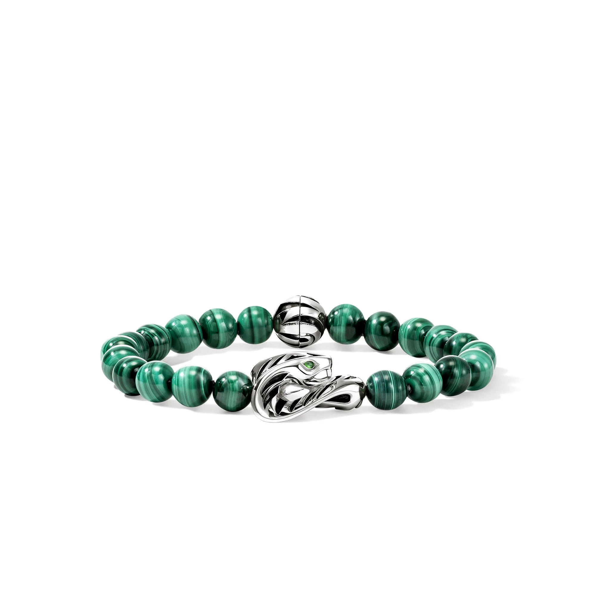 Legends Cobra Bracelet, Sterling Silver, Malachite, 8MM - 1