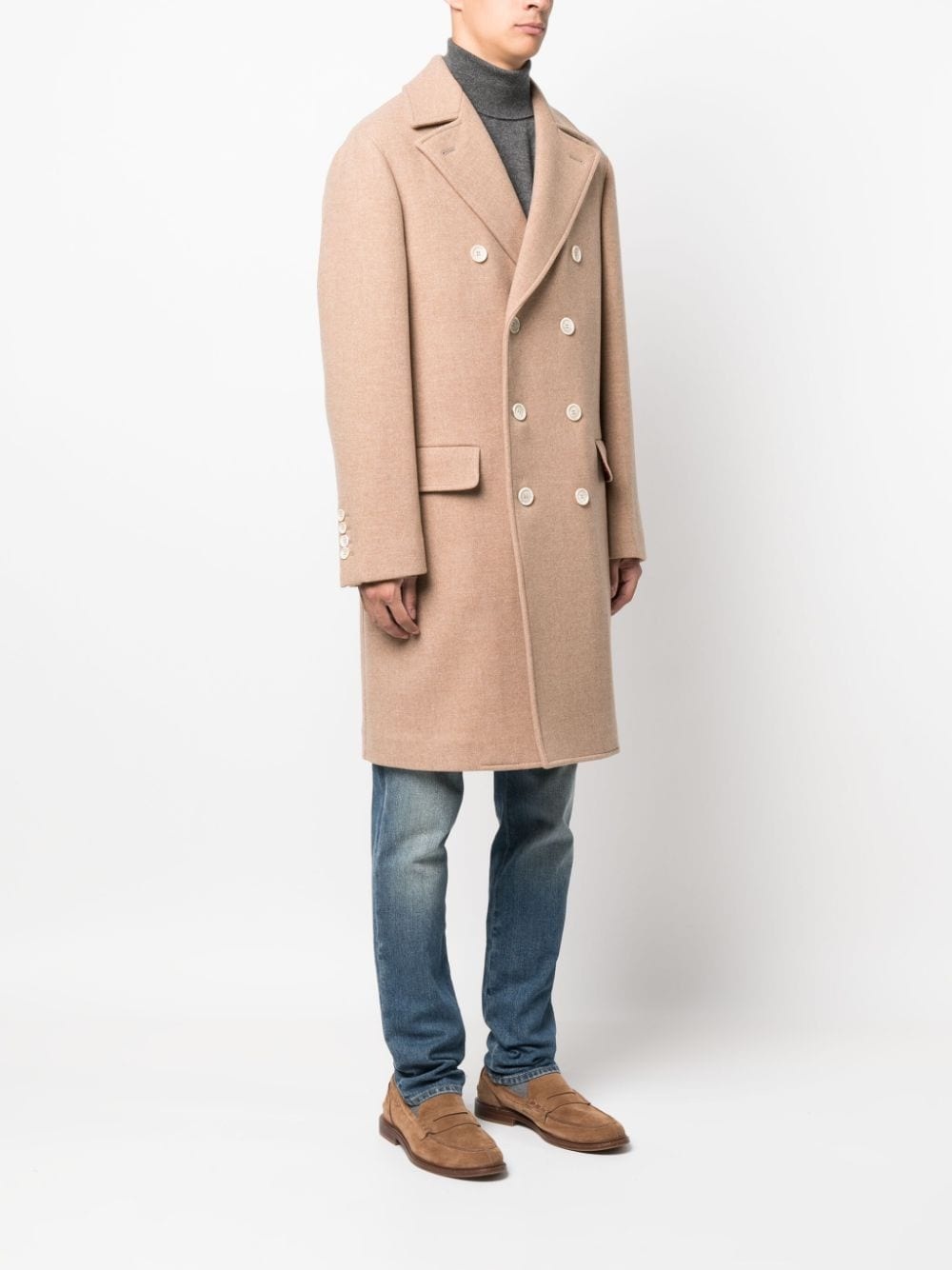 double-breasted wool-blend coat - 3