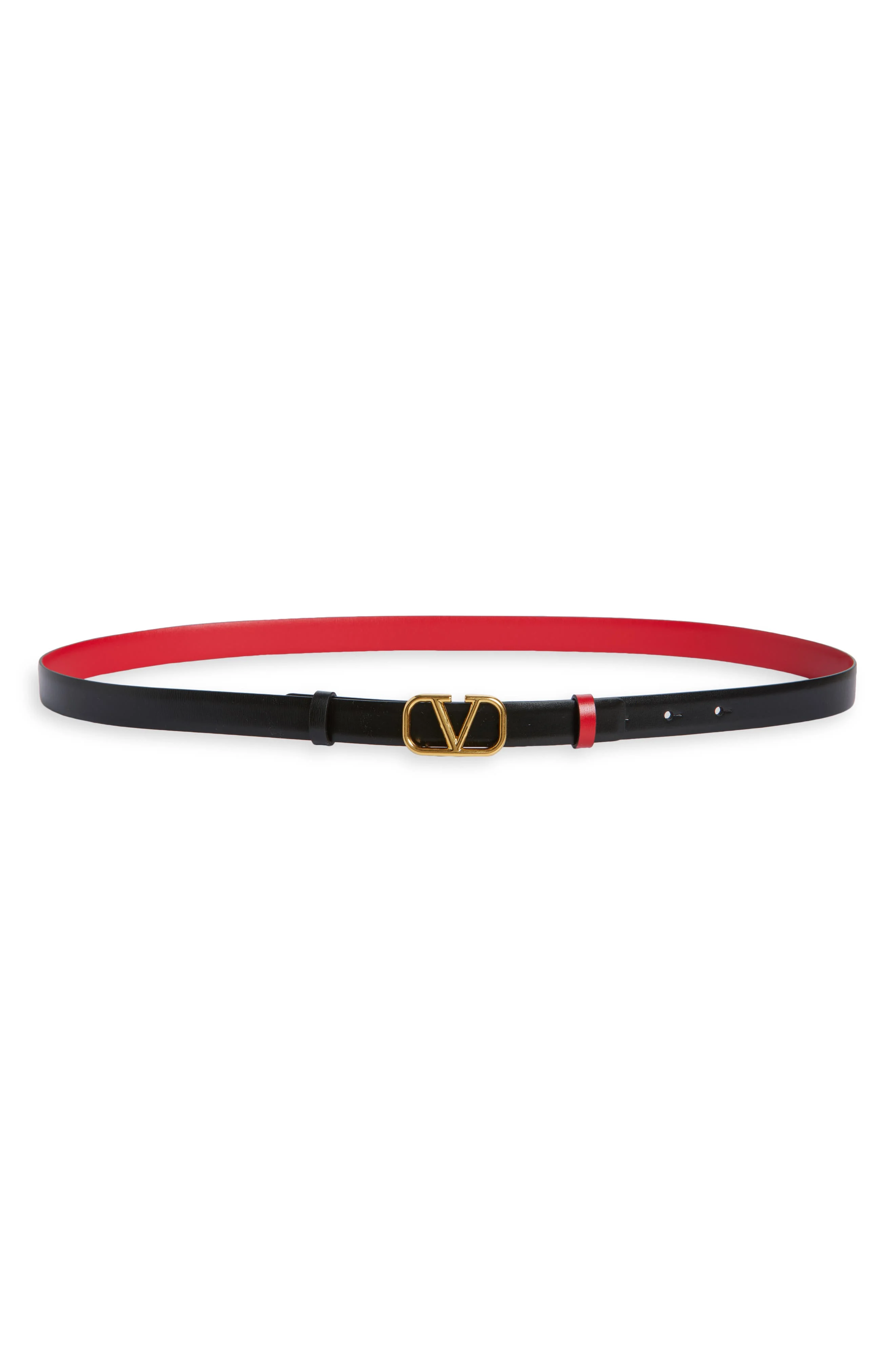 Valentino Garavani VLOGO Reversible Leather Belt in Black/Red at Nordstrom - 1