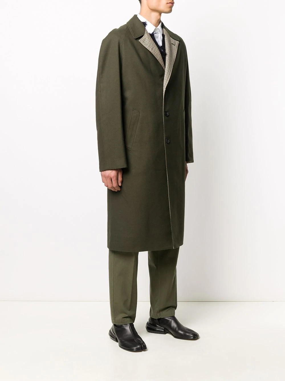 gingham check lined overcoat - 3