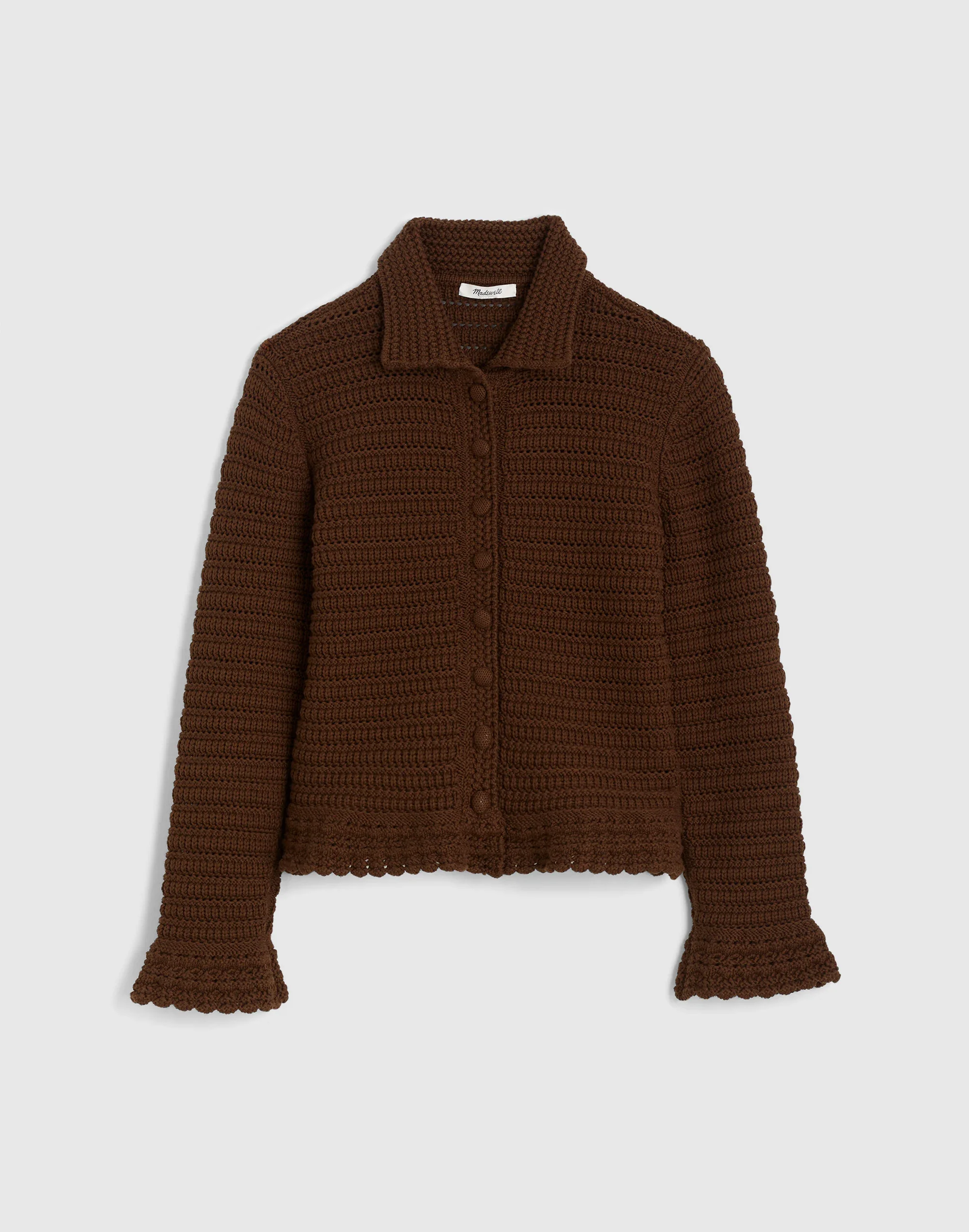 Pointelle-Knit Peplum Cardigan - 1