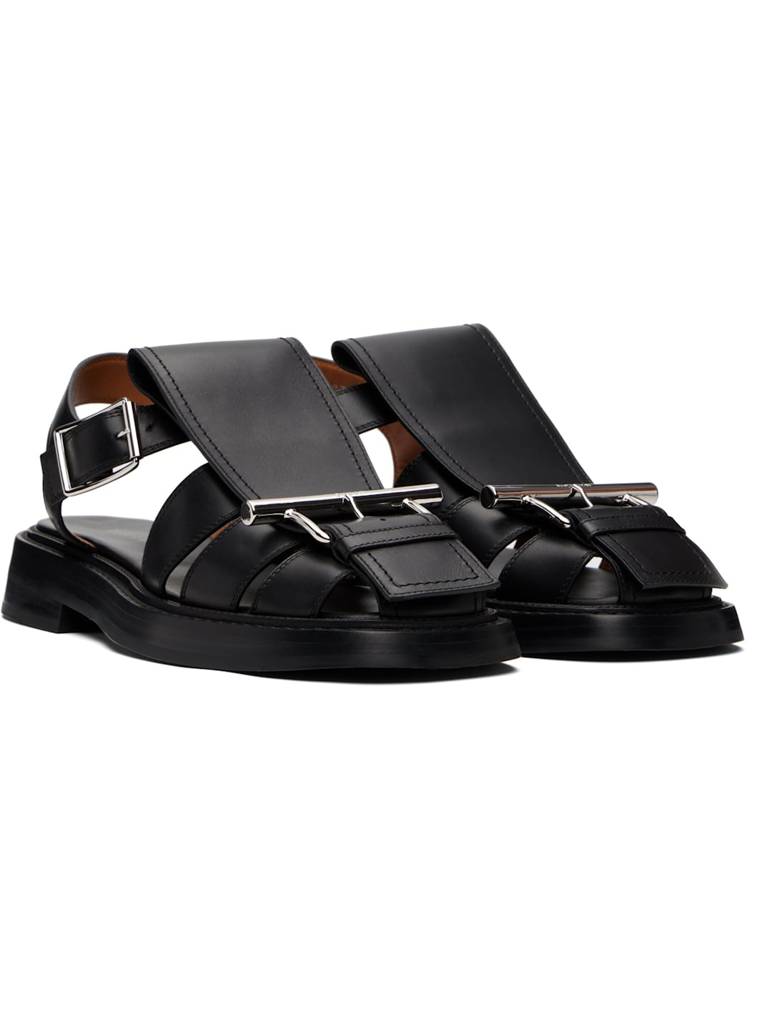 Black T-Bar Caged Sandals - 4