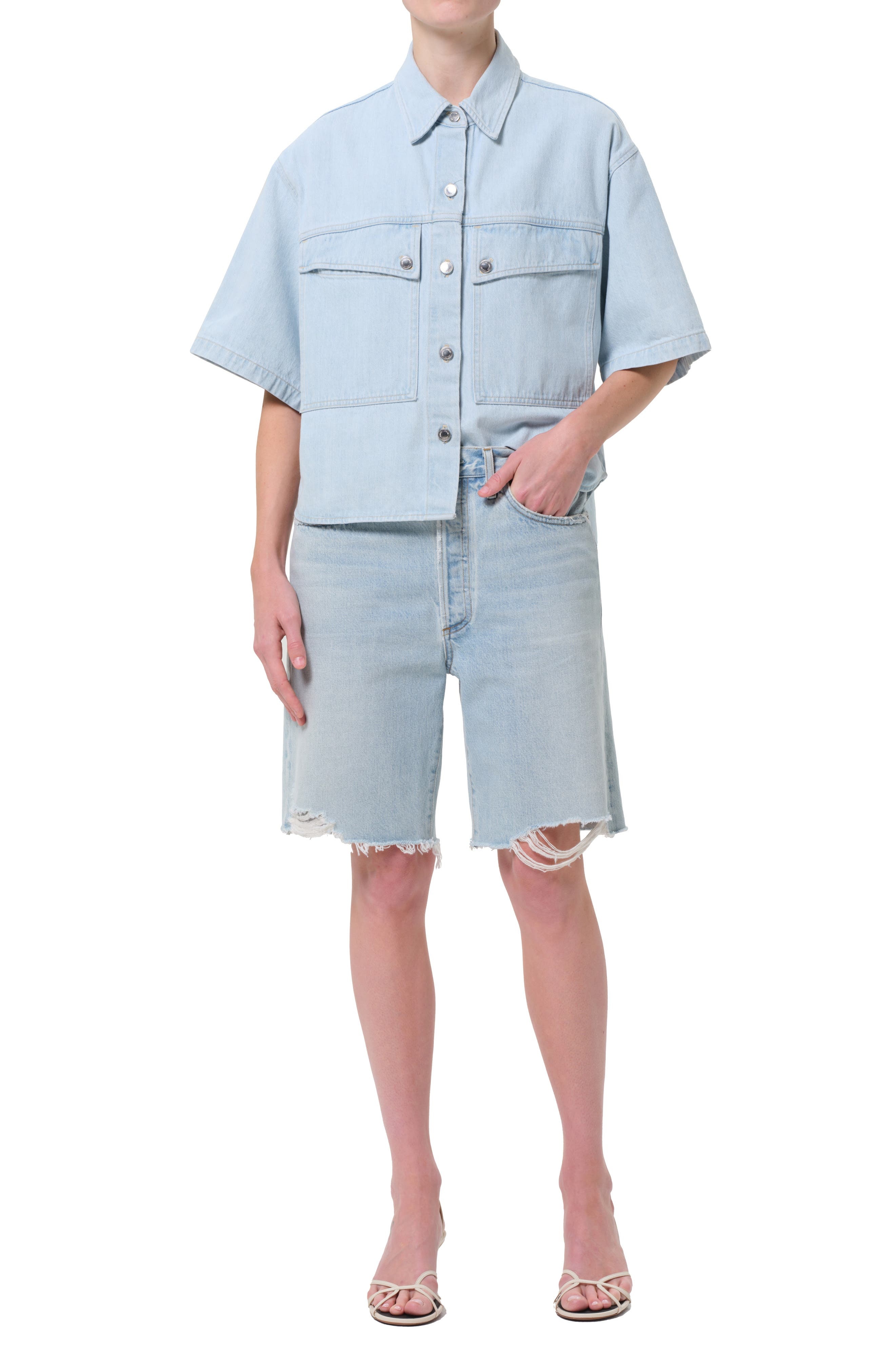 AGOLDE '90s Long Cutoff Denim Shorts in Fragment at Nordstrom - 5