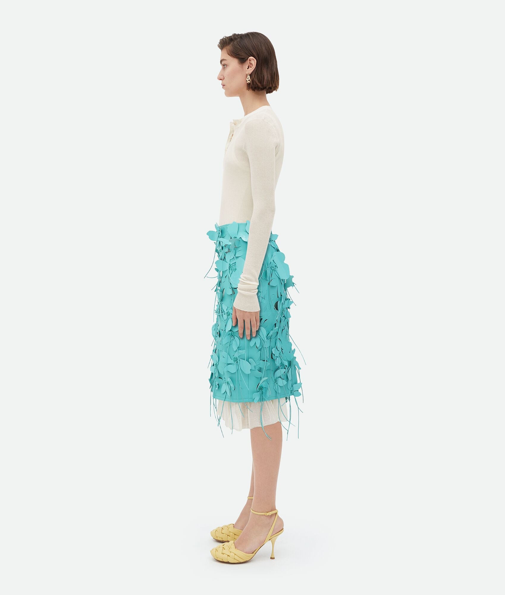 Double Layer Embroidered Leather Midi Skirt - 2