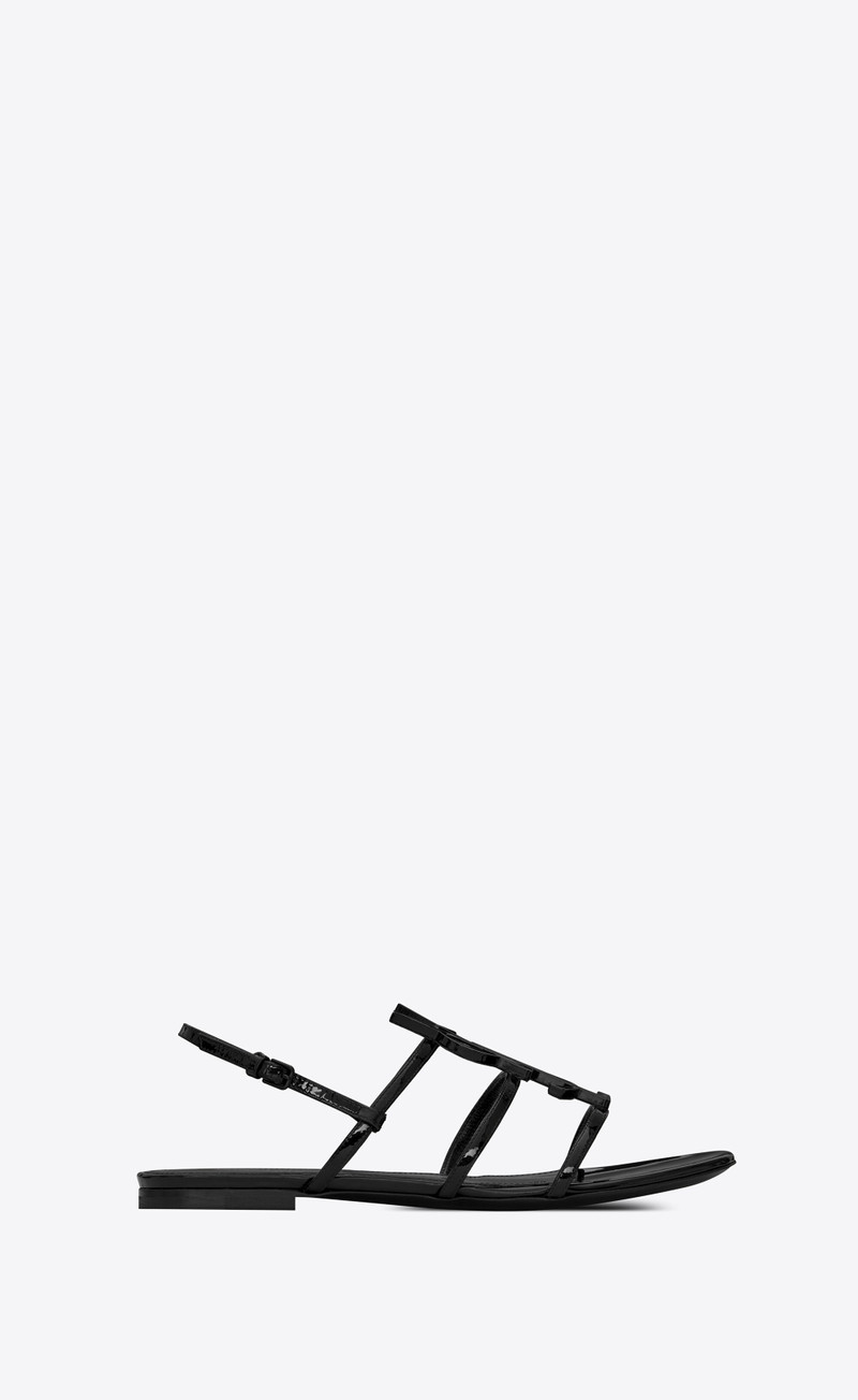 SAINT LAURENT cassandra open sandals with black monogram in patent leather outlook