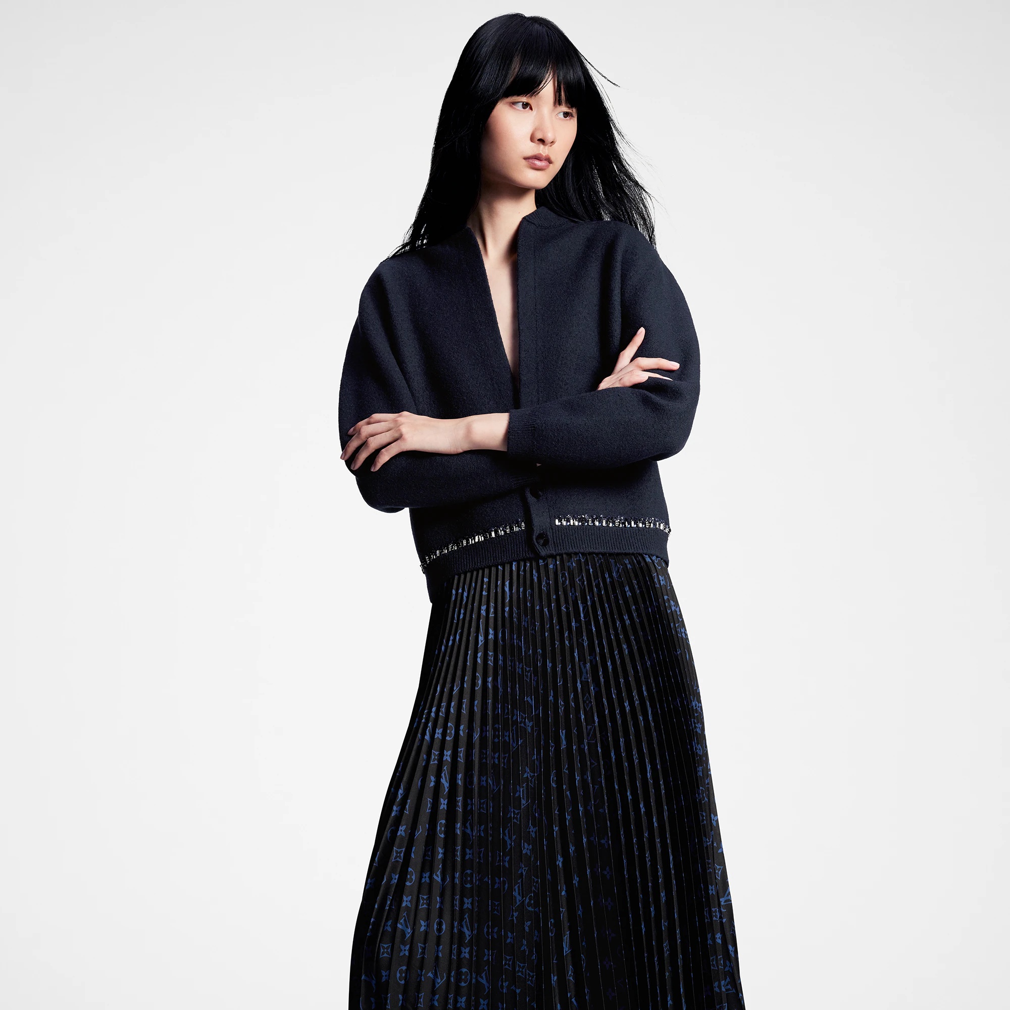 Monogram Silk Pleated Skirt - 4