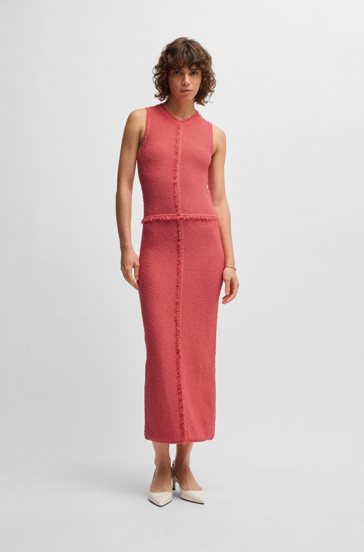 SLEEVELESS KNITTED DRESS WITH FRINGE TRIMS - 2