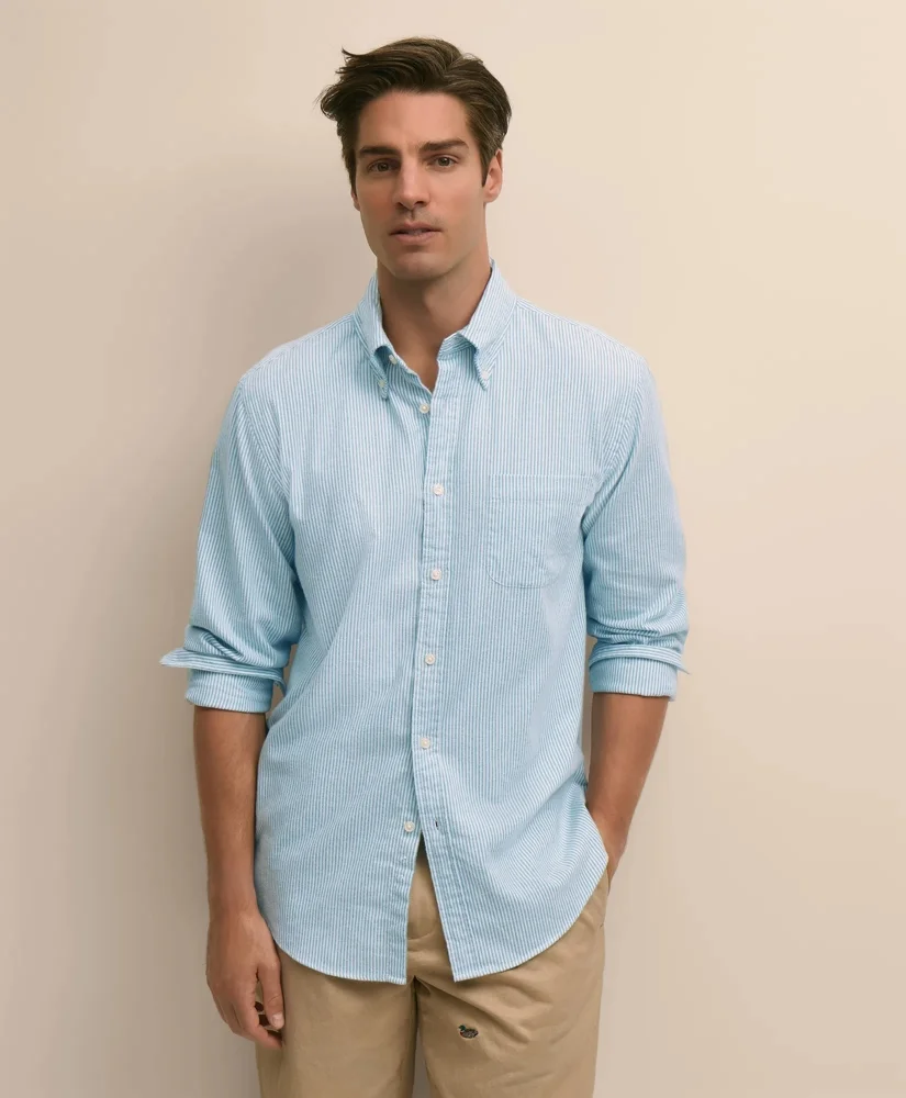 Portuguese Flannel Button Down Collar, Candy Stripe Shirt - 1
