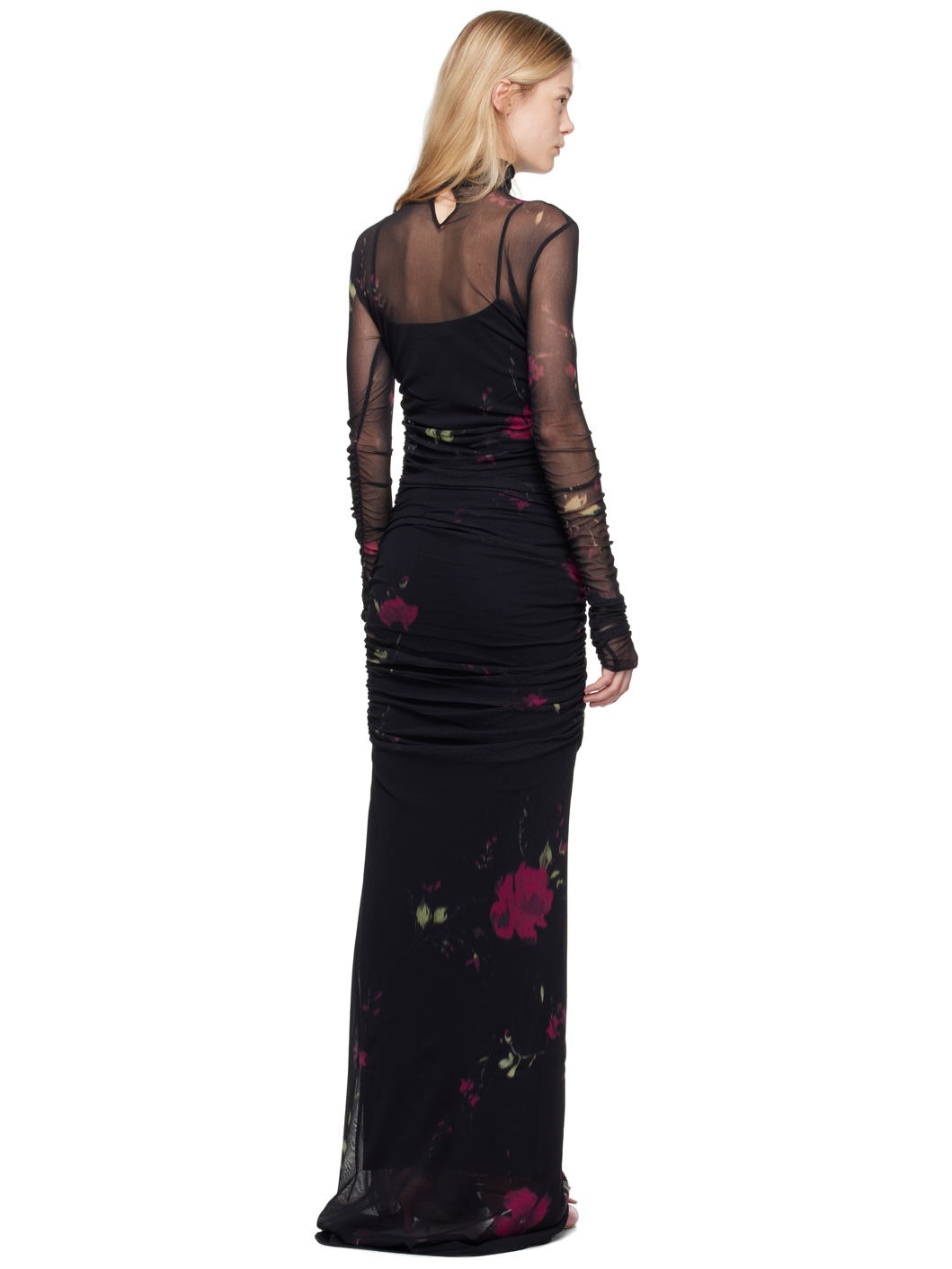 Black Rose Print Maxi Dress - 3