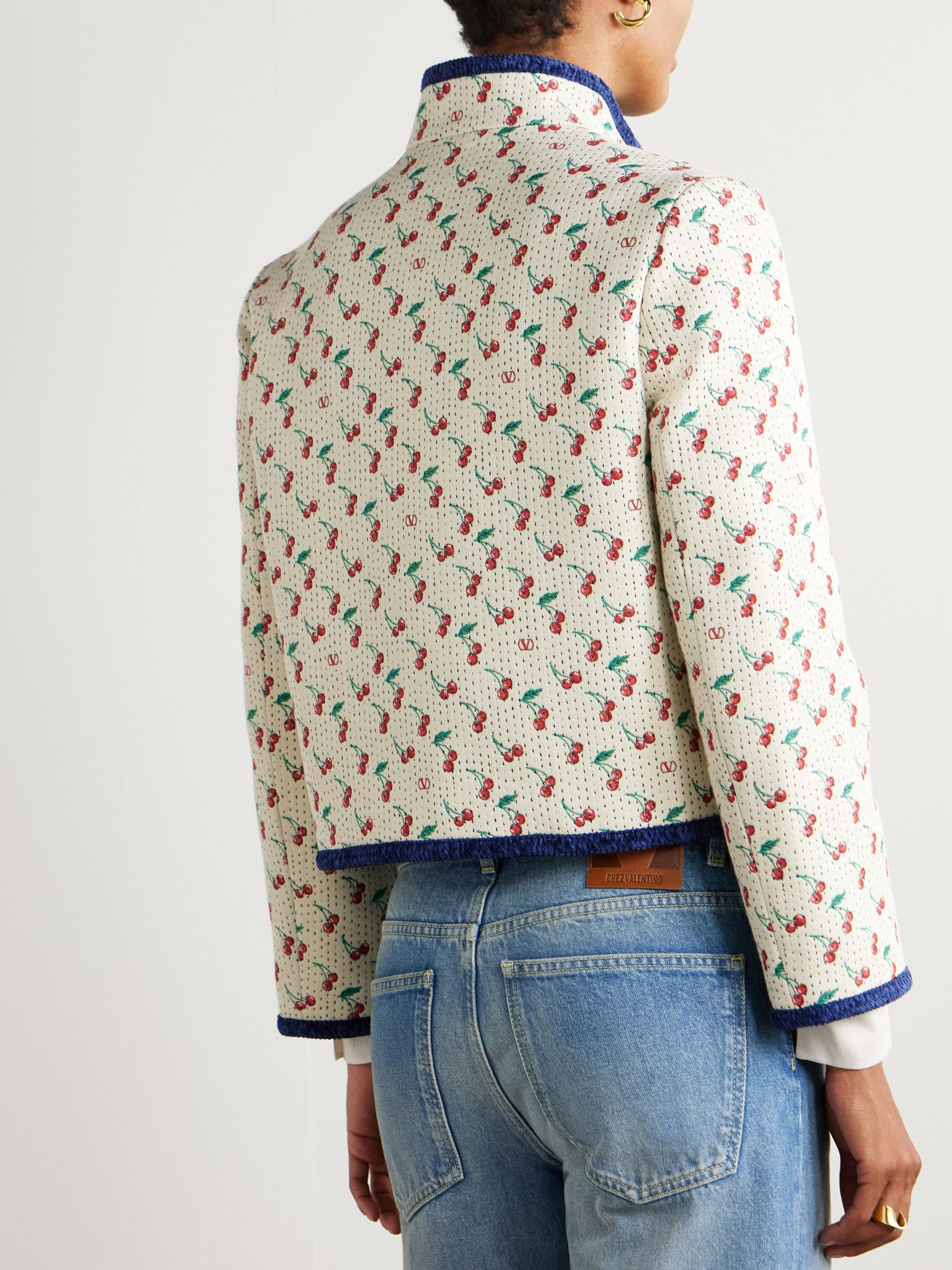 Cherryfic chenille-trimmed quilted cotton-blend jacquard jacket Cream - 4