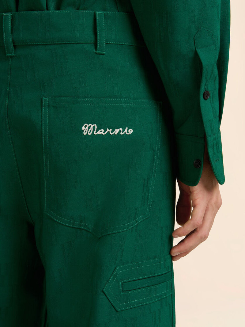 GREEN JACQUARD WOOL PANTS WITH GEOMETRIC MOTIF 4