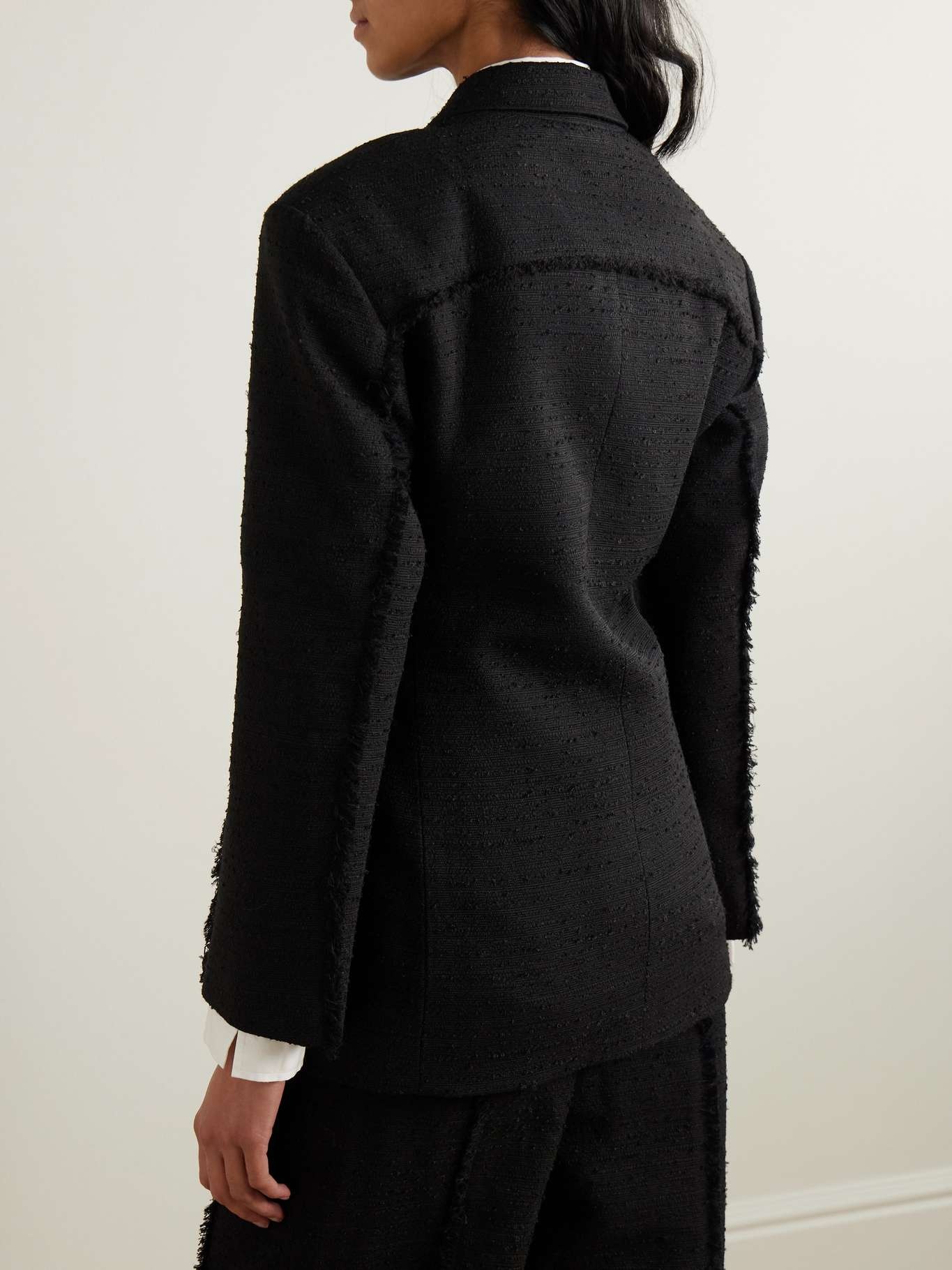 Frayed cotton-blend bouclé blazer - 3