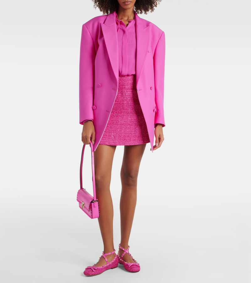 Valentino Rockstud leather-trimmed bouclé ballet flats outlook