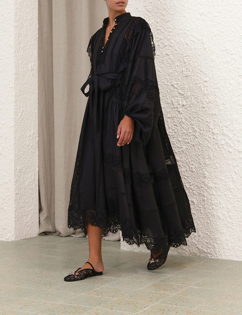 chinese dress ladies Zimmermann Black Contrast Embroidered Frill Mini Dress main image 0
