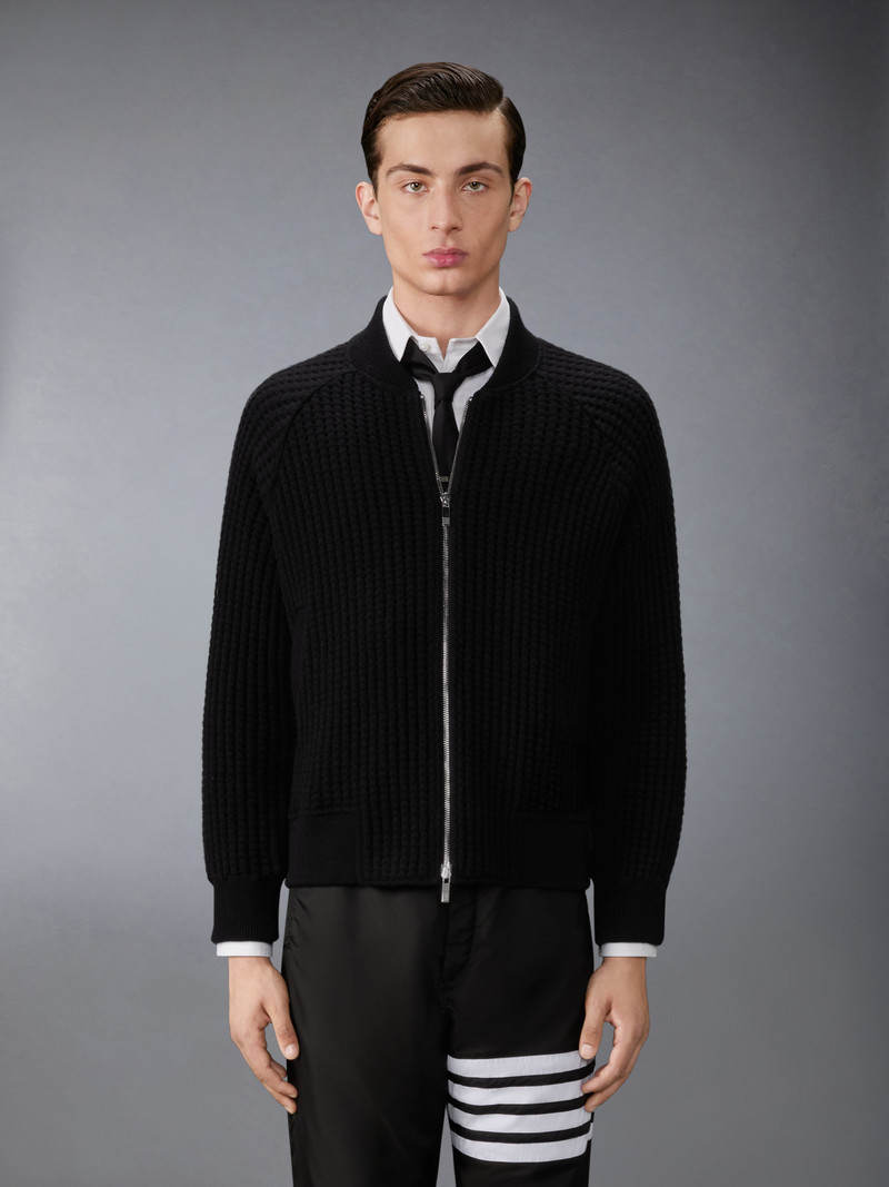 Thom Browne WOOL WAFFLE RAGLAN 4-BAR BOMBER JACKET outlook
