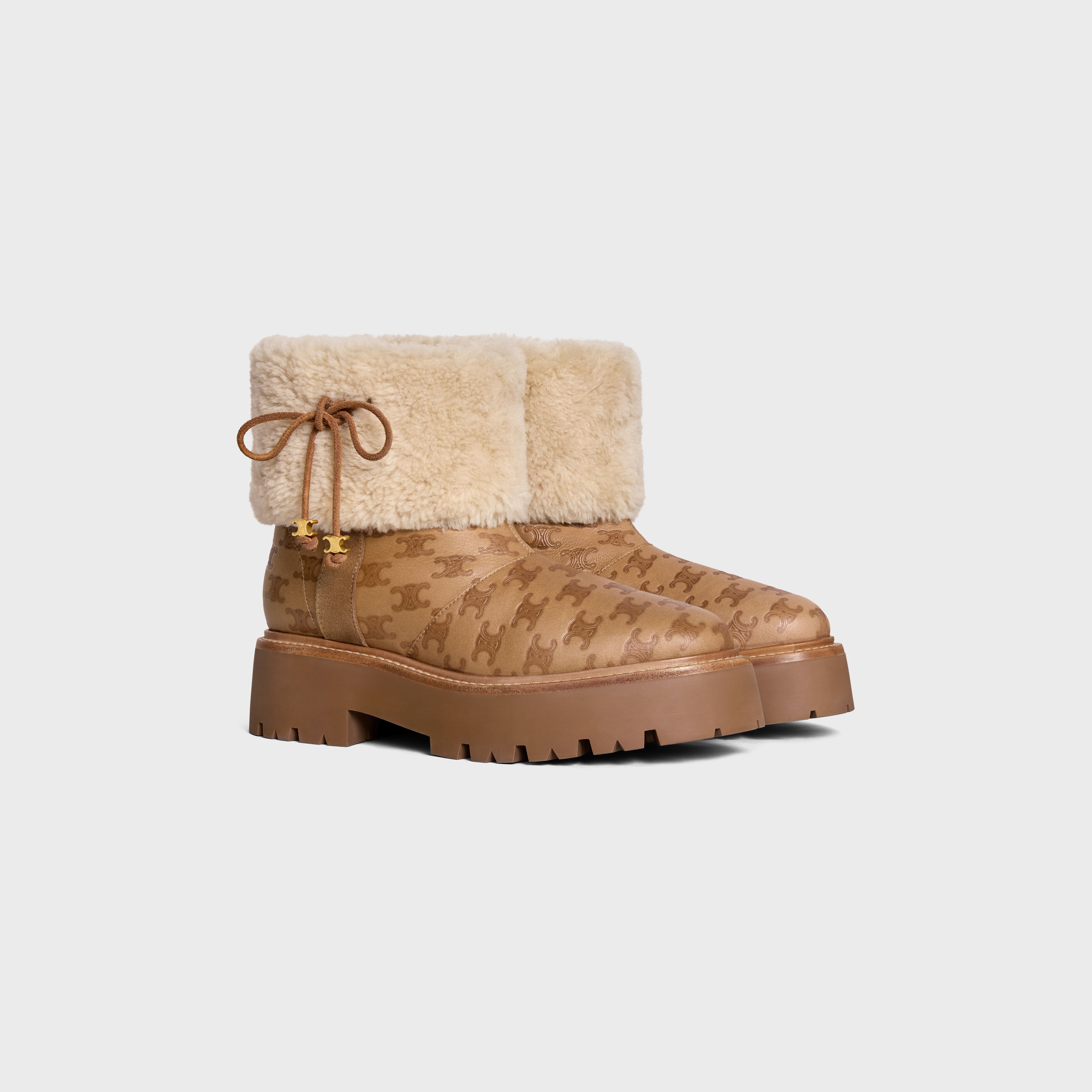CELINE BULKY CROPPED TRIOMPHE BOOT in SUEDE STAMPED CALFSKIN AND SHEARLING - 2