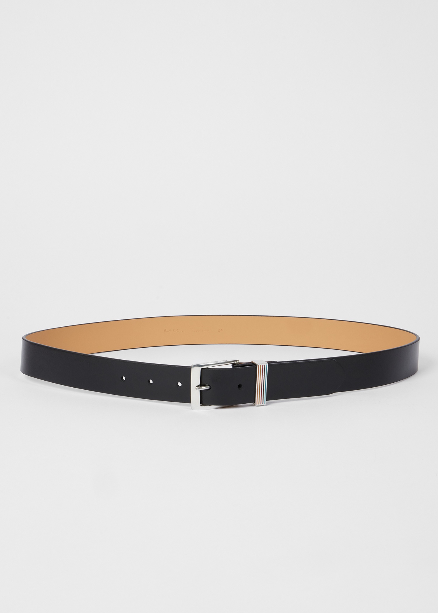 Black Leather Belt With 'Signature Stripe' Keeper - 4