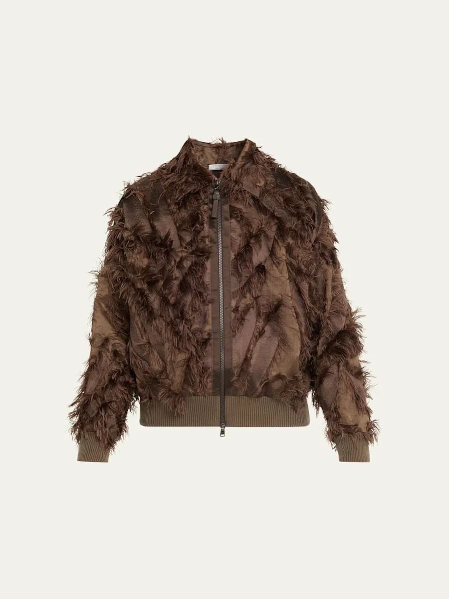 Fringed Fil Coupe Jacquard Bomber Jacket - 1
