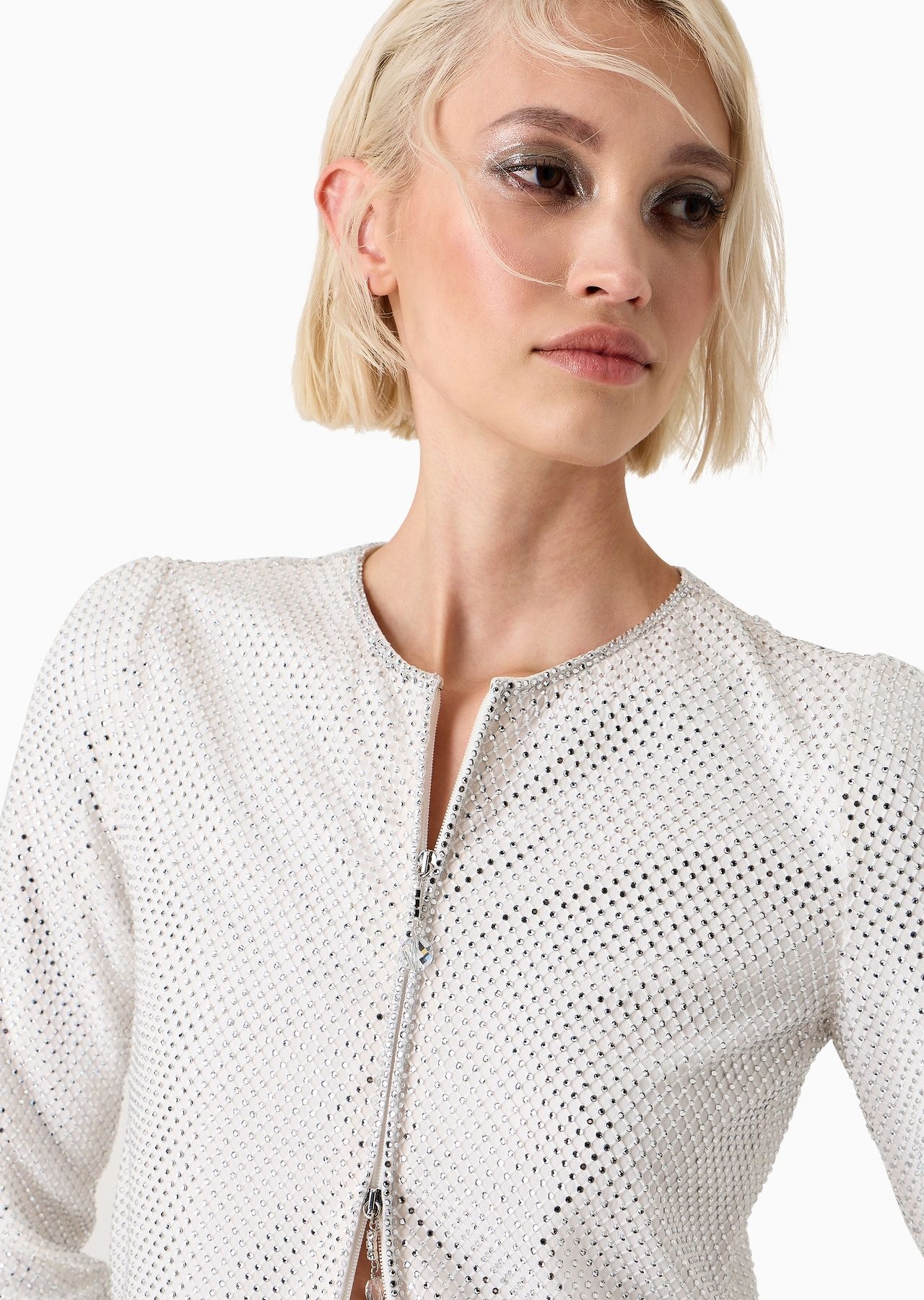 Rhinestone-embroidered zip-up jacket - 5