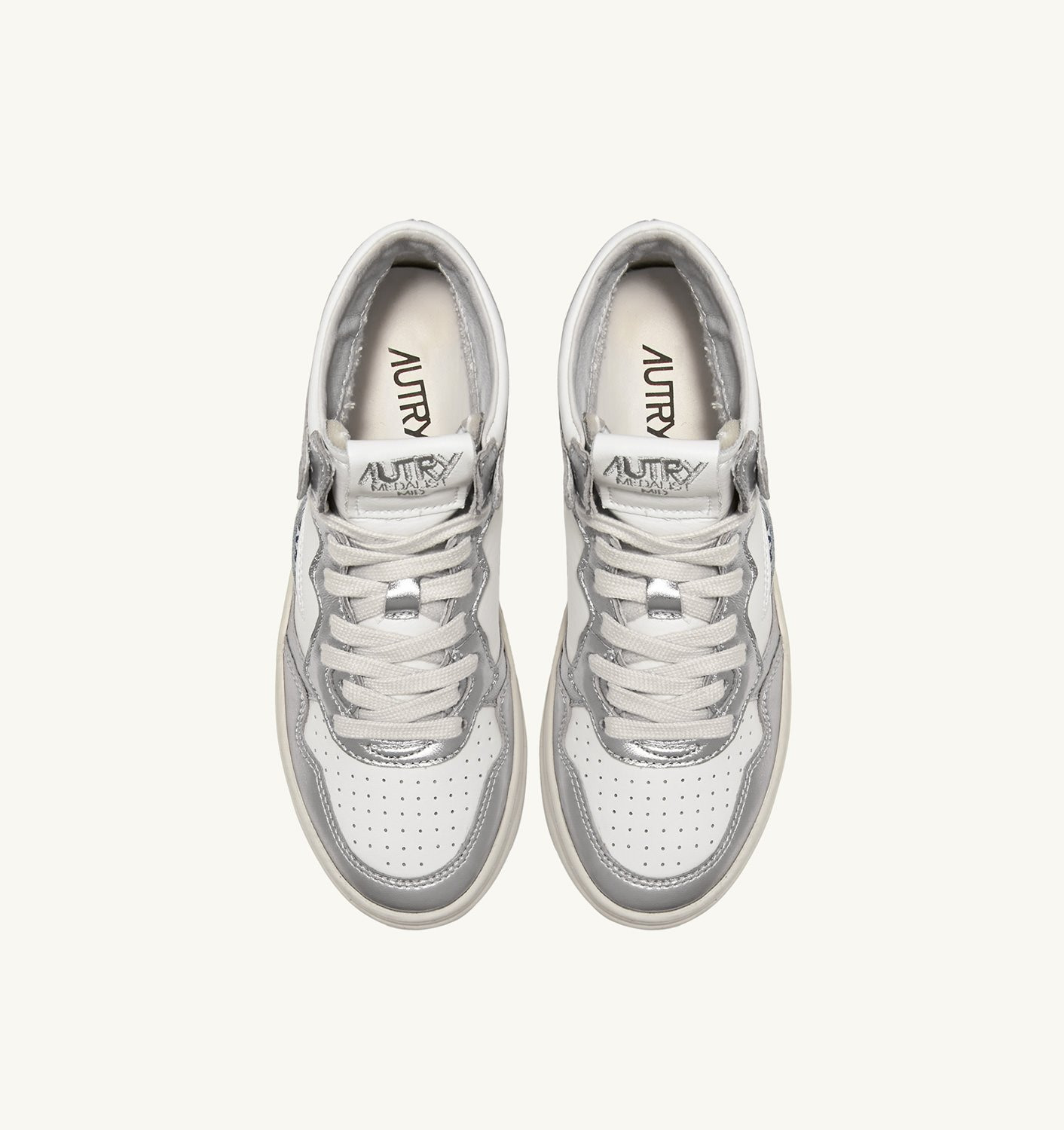 MEDALIST MID BICOLOR SNEAKERS IN WHITE AND SILVER LEATHER - 5