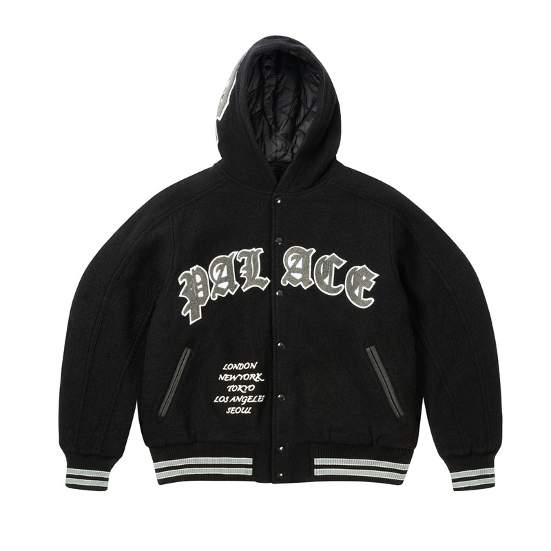 HOODED VARSITY JACKET BLACK - 1