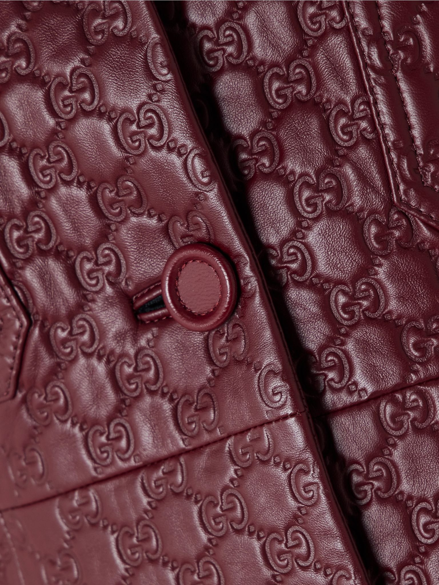 Paneled debossed leather jacket Burgundy - 6