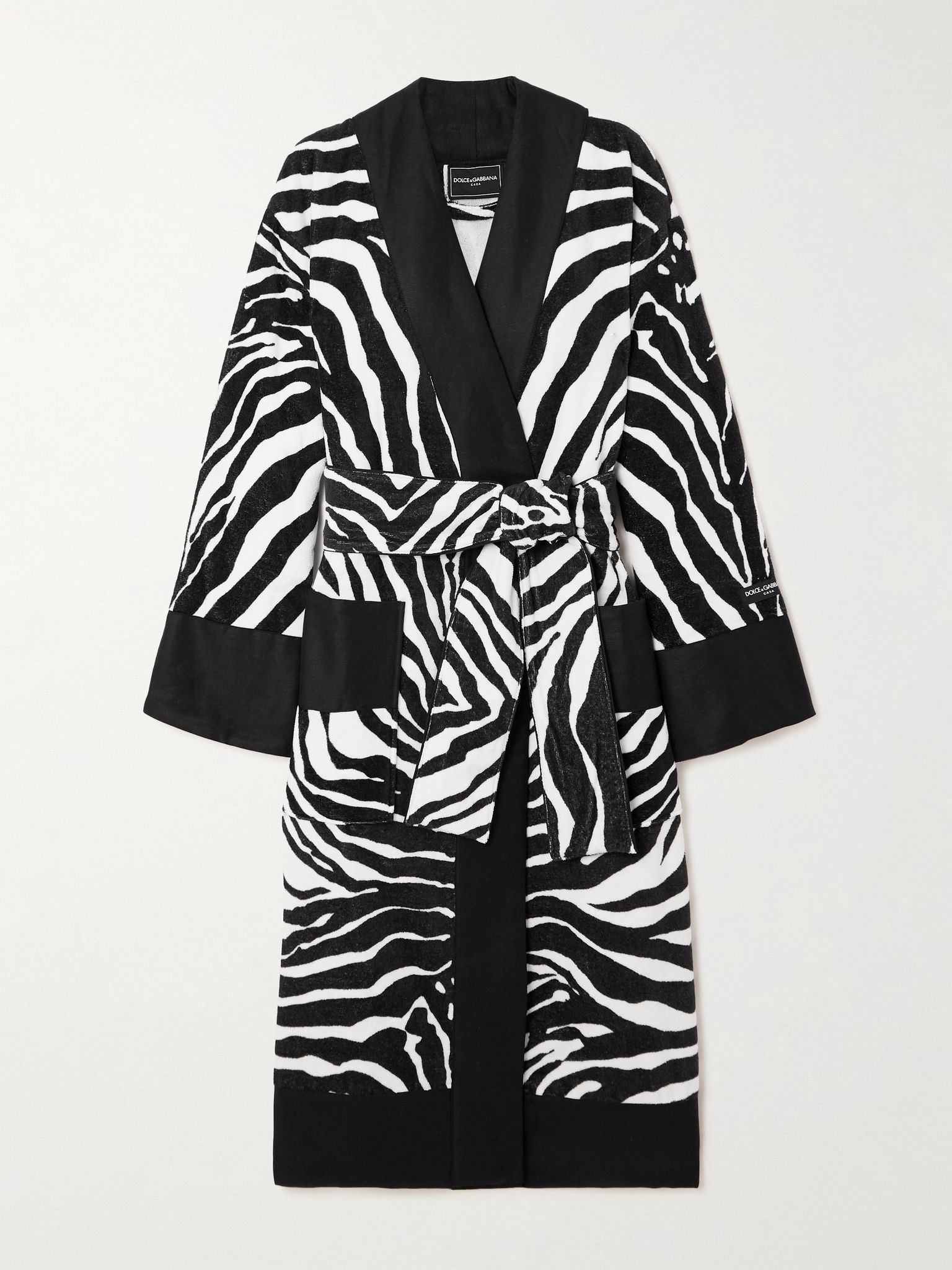 Belted zebra-print cotton-terry robe Zebra print - 1