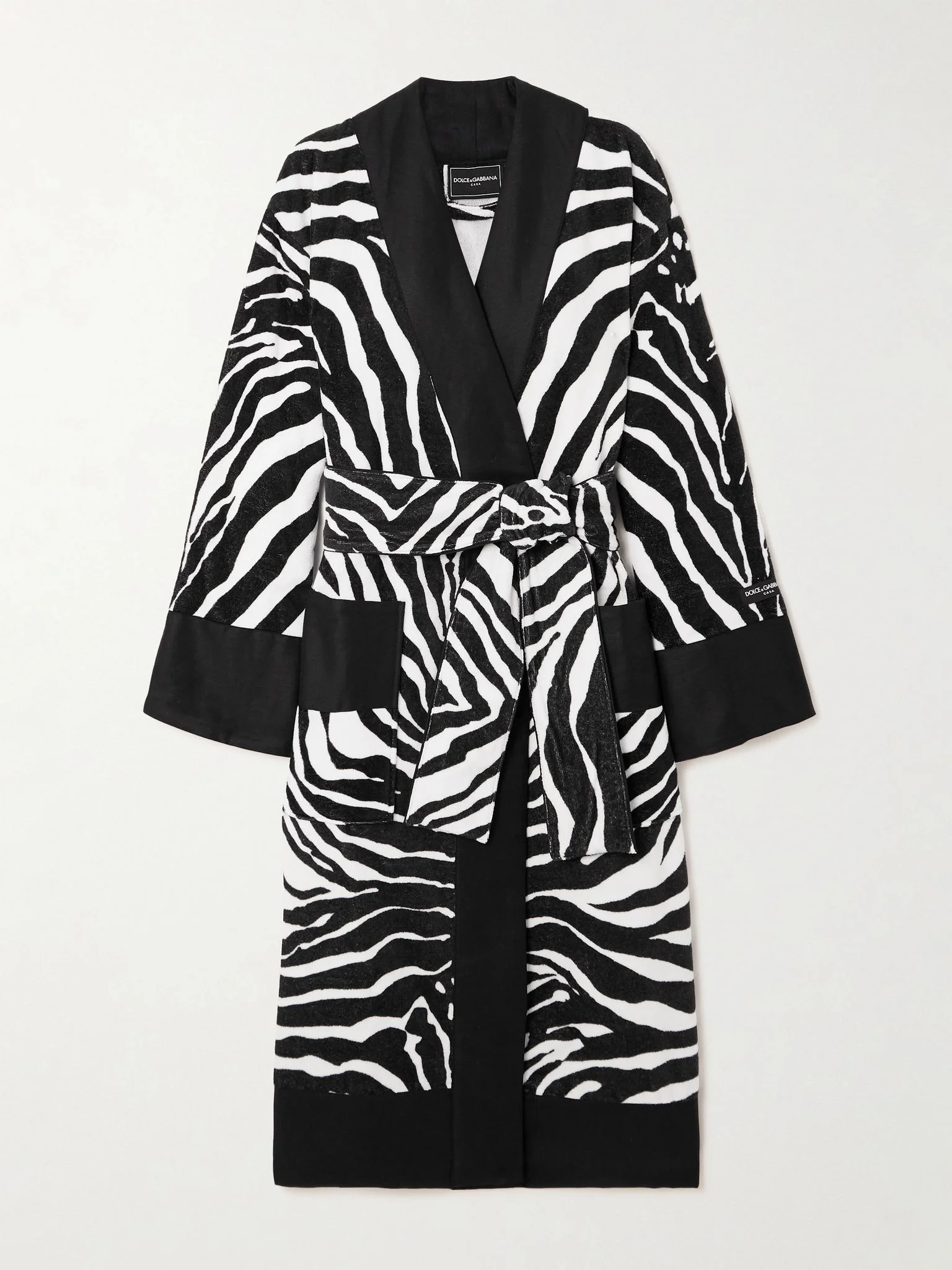 Belted zebra-print cotton-terry robe Zebra print - 1