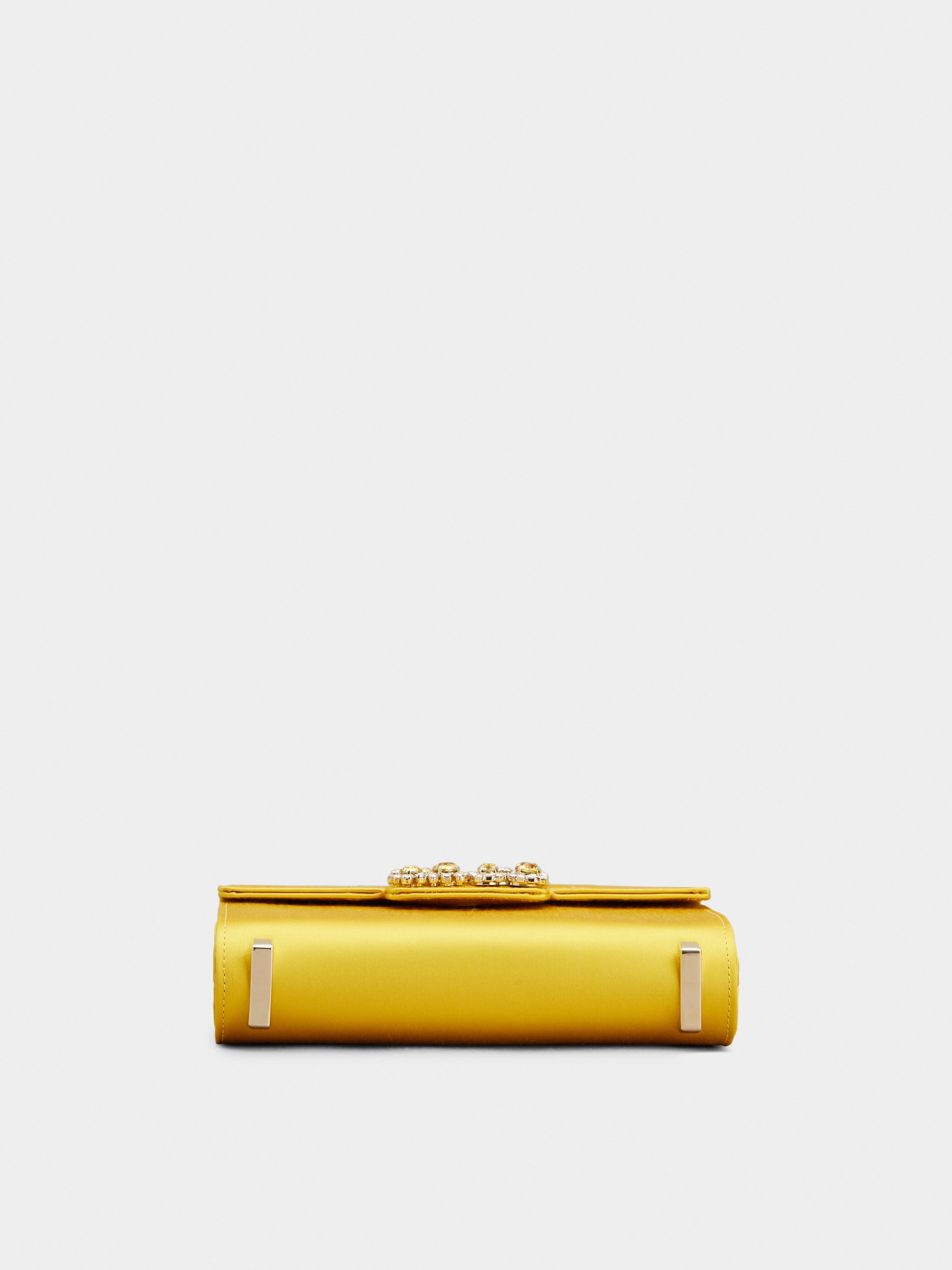 Jewel Mini Flower Strass Colored Buckle Clutch Bag in Satin - 5