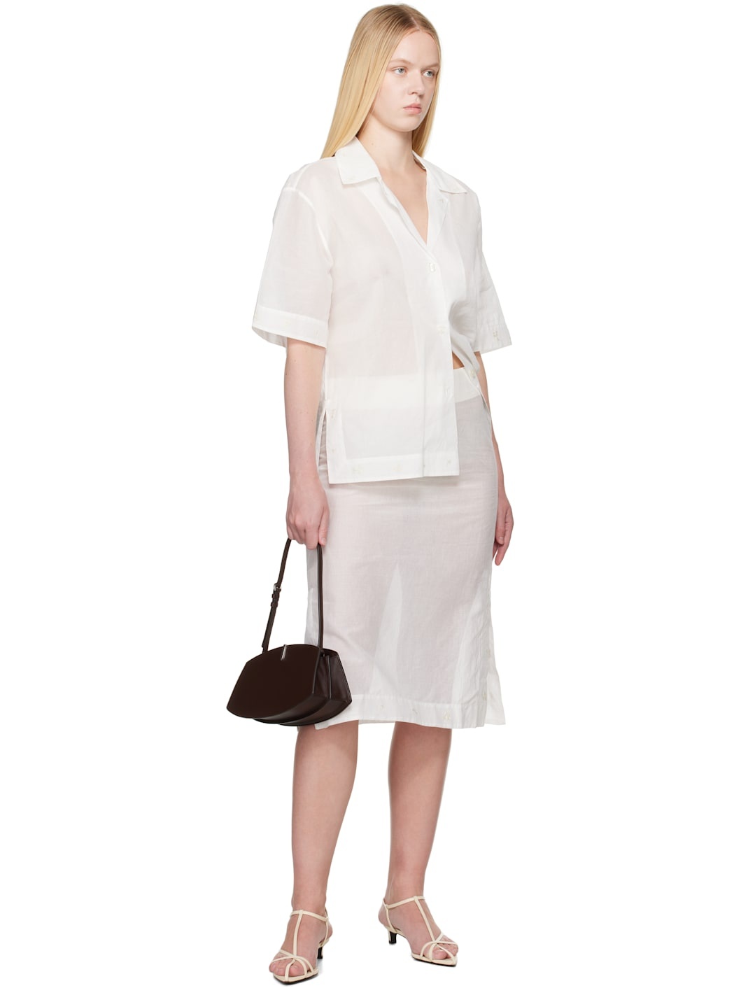 White Embroidered Organza Midi Skirt - 4