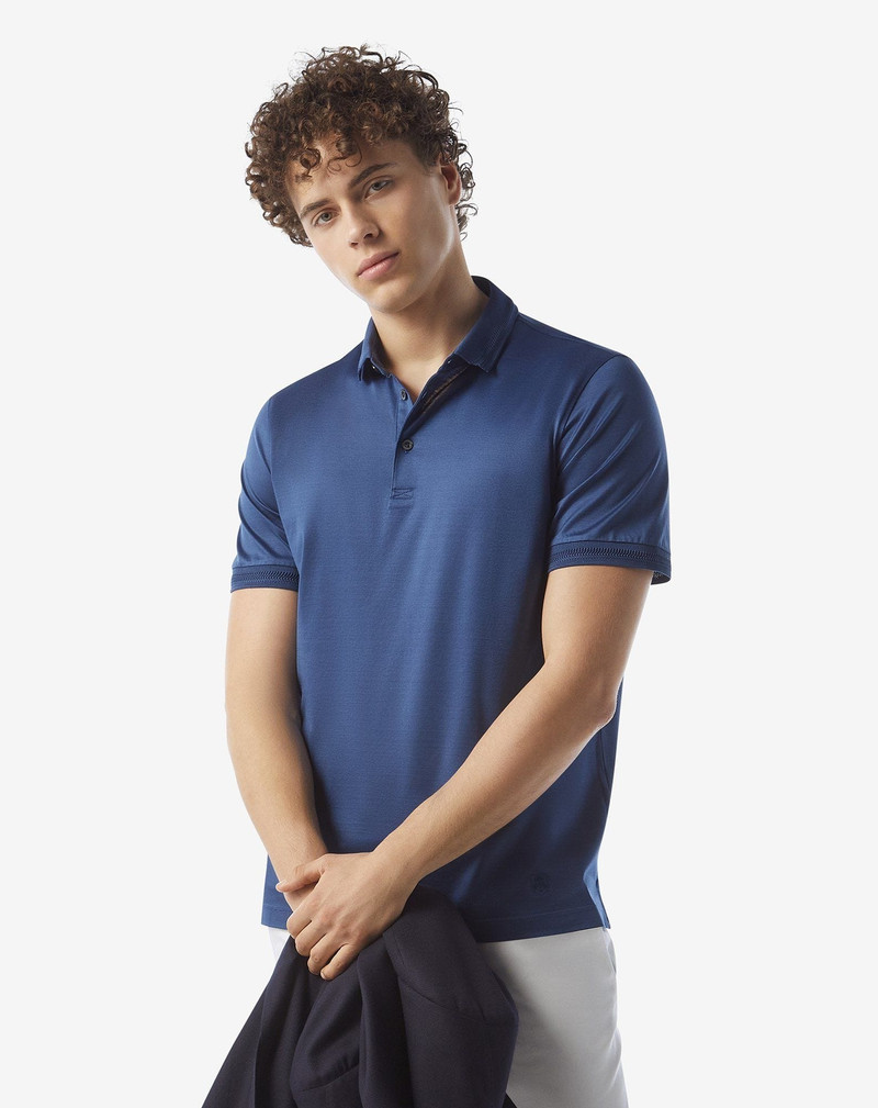 CORNELIANI Light blue button-up lisle thread polo shirt outlook