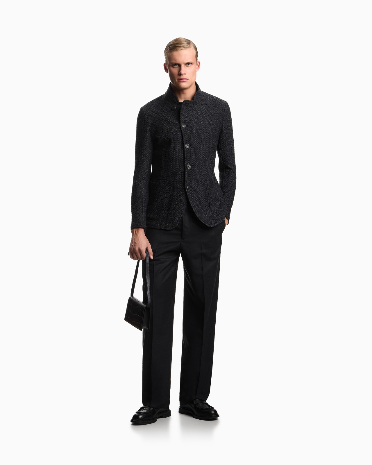 ICON GURU-COLLAR JACKET WITH OFF-CENTRE FASTENING IN A CHEVRON WOOL KNIT - 2