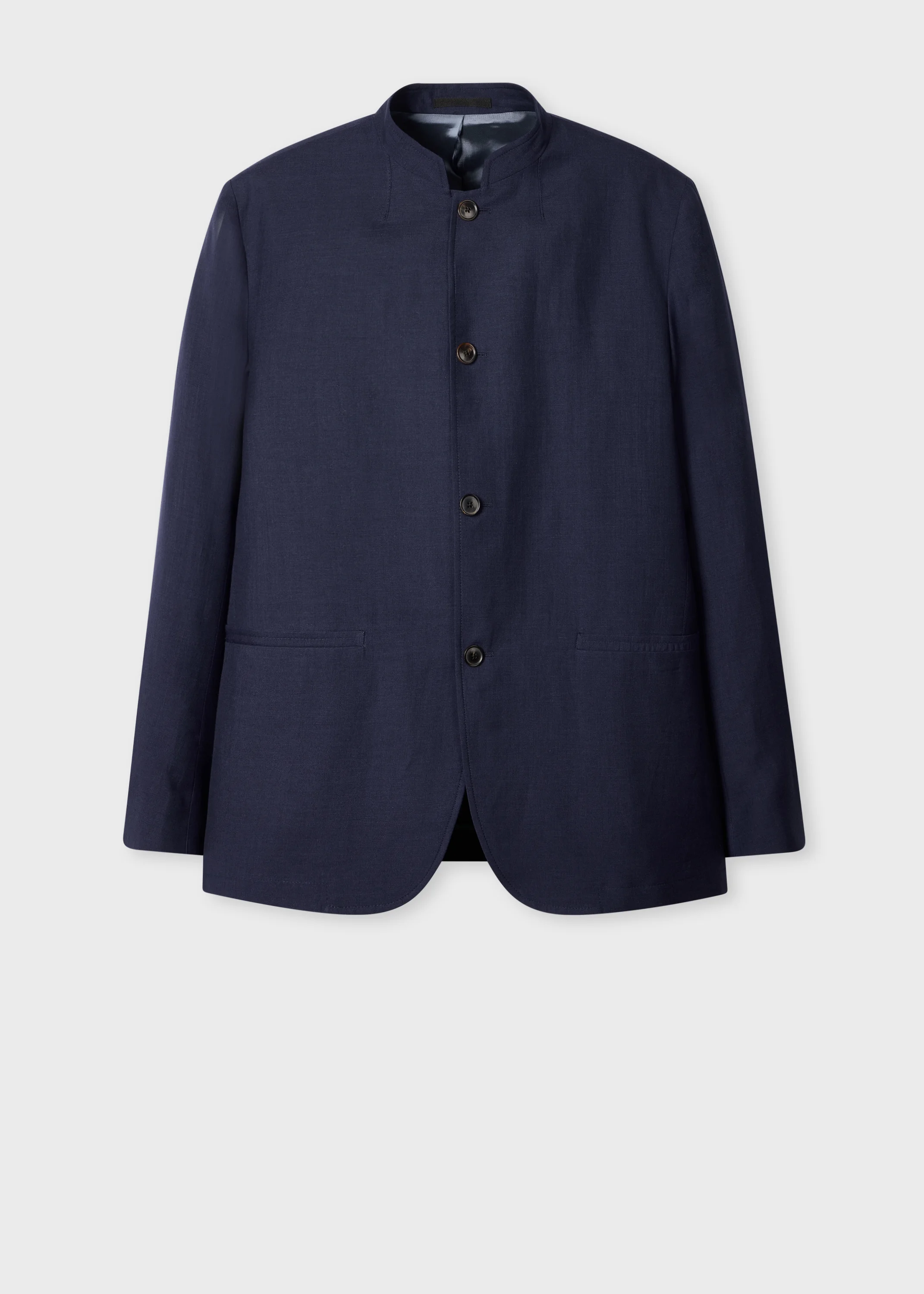 Navy Wool and Linen-Blend Collarless Jacket - 1