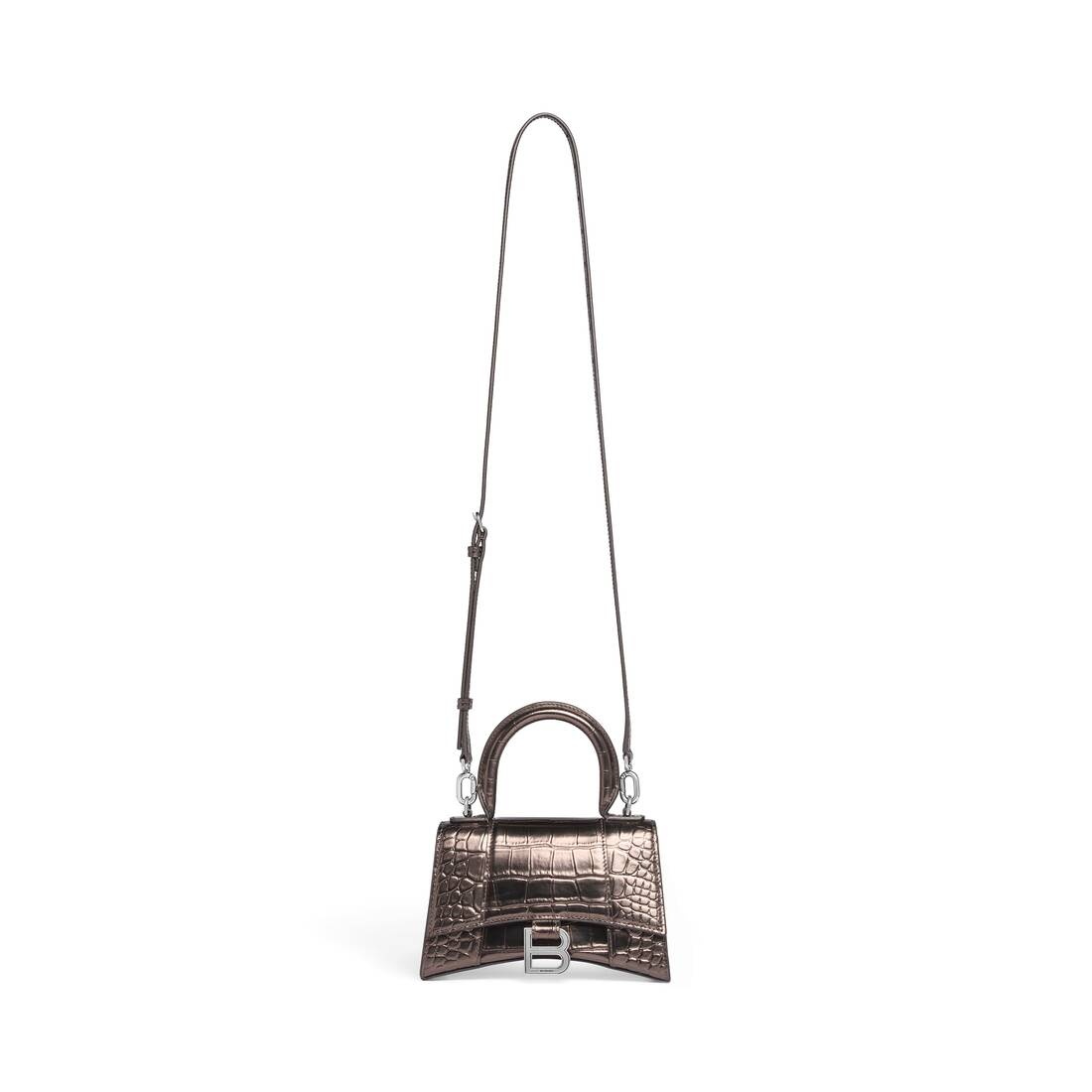Women's Hourglass Xs Handbag Metallized Crocodile Embossed in Bronze - 8
