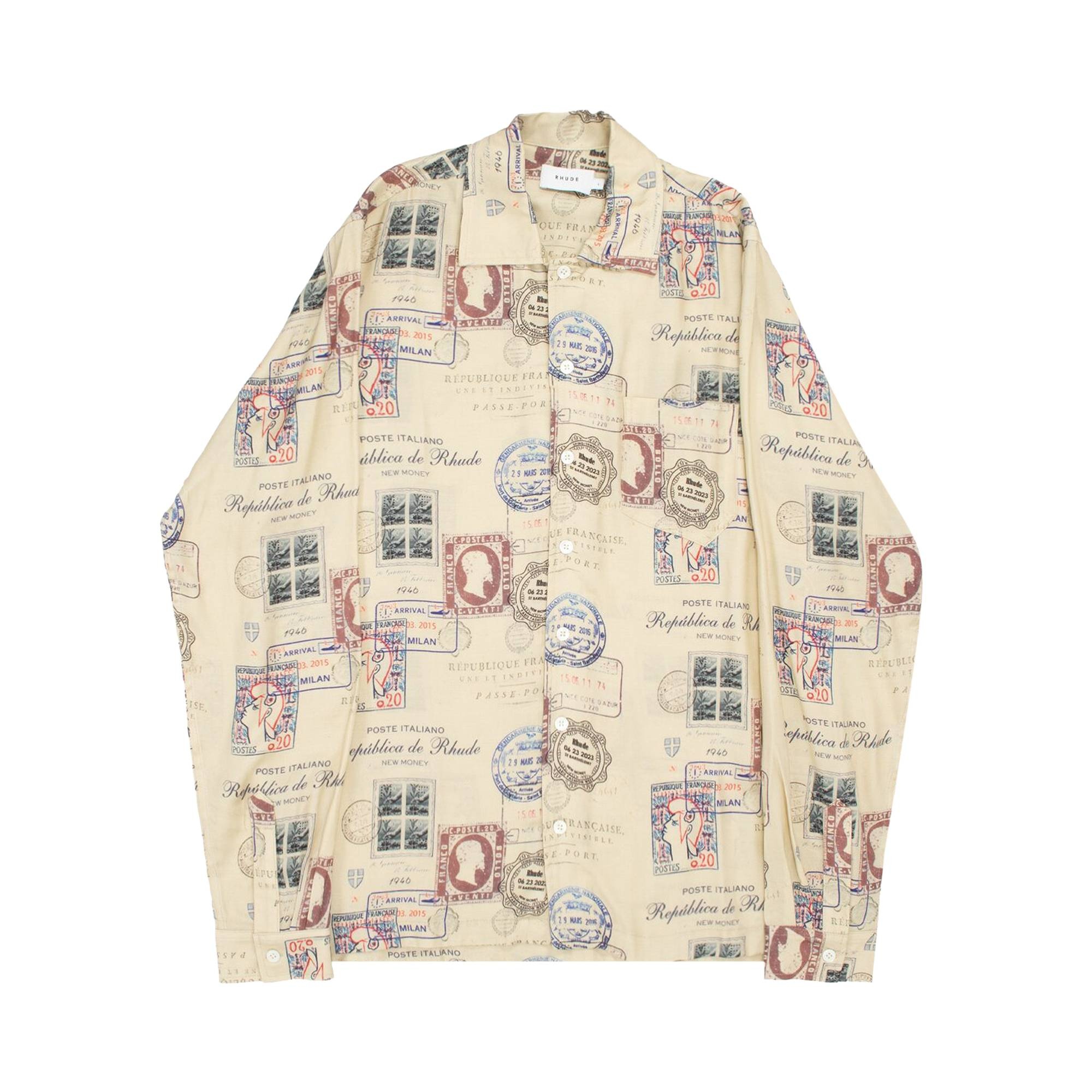 Rhude Passport Stamp Print Shirt 'Beige/Multicolor' - 1