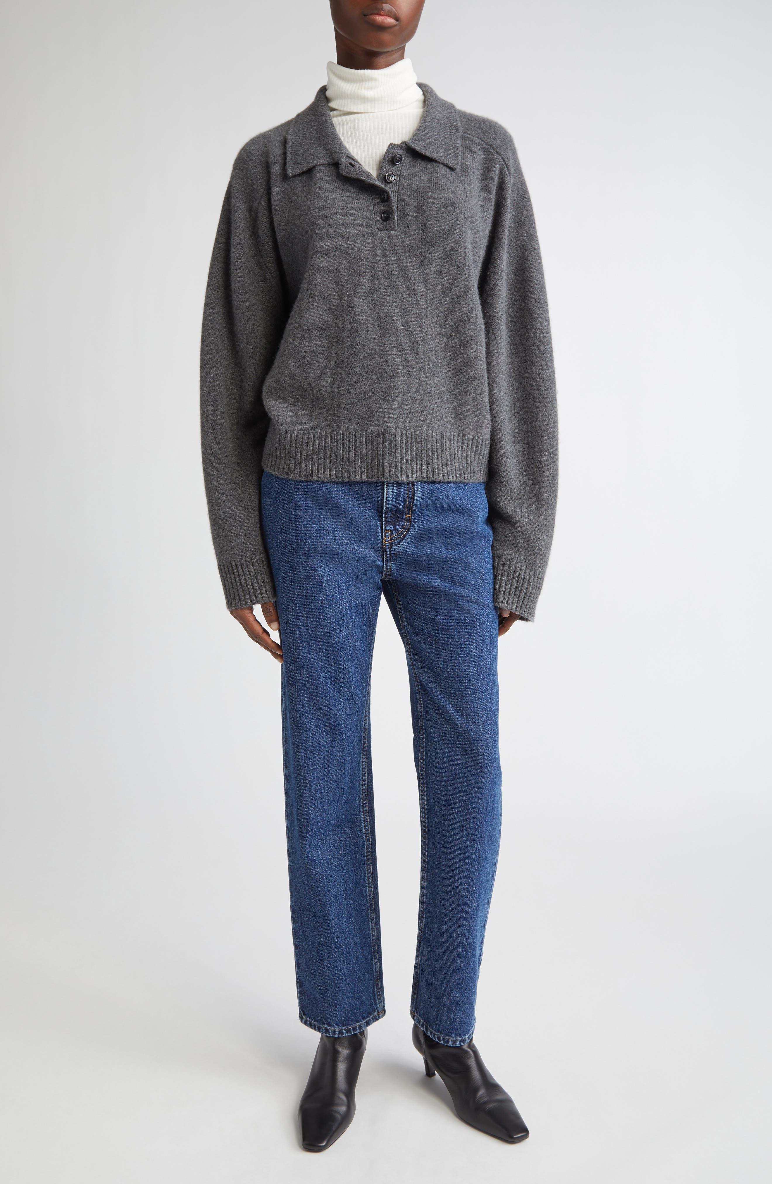 LOULOU DE SAISON Homere Cashmere Polo Sweater in Anthracite Melange at Nordstrom - 2