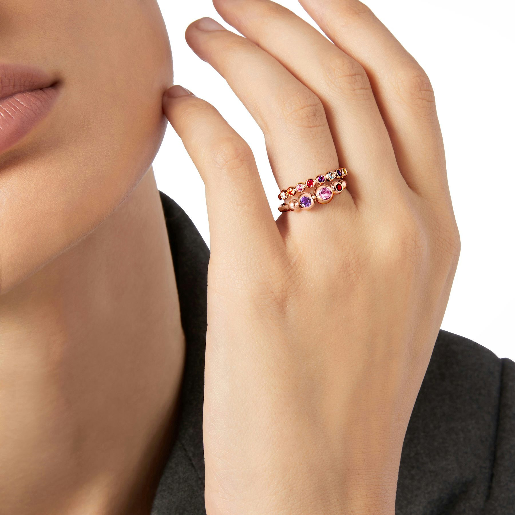 ROSE GOLD & COLOURED STONE BOLLICINE RING - 4