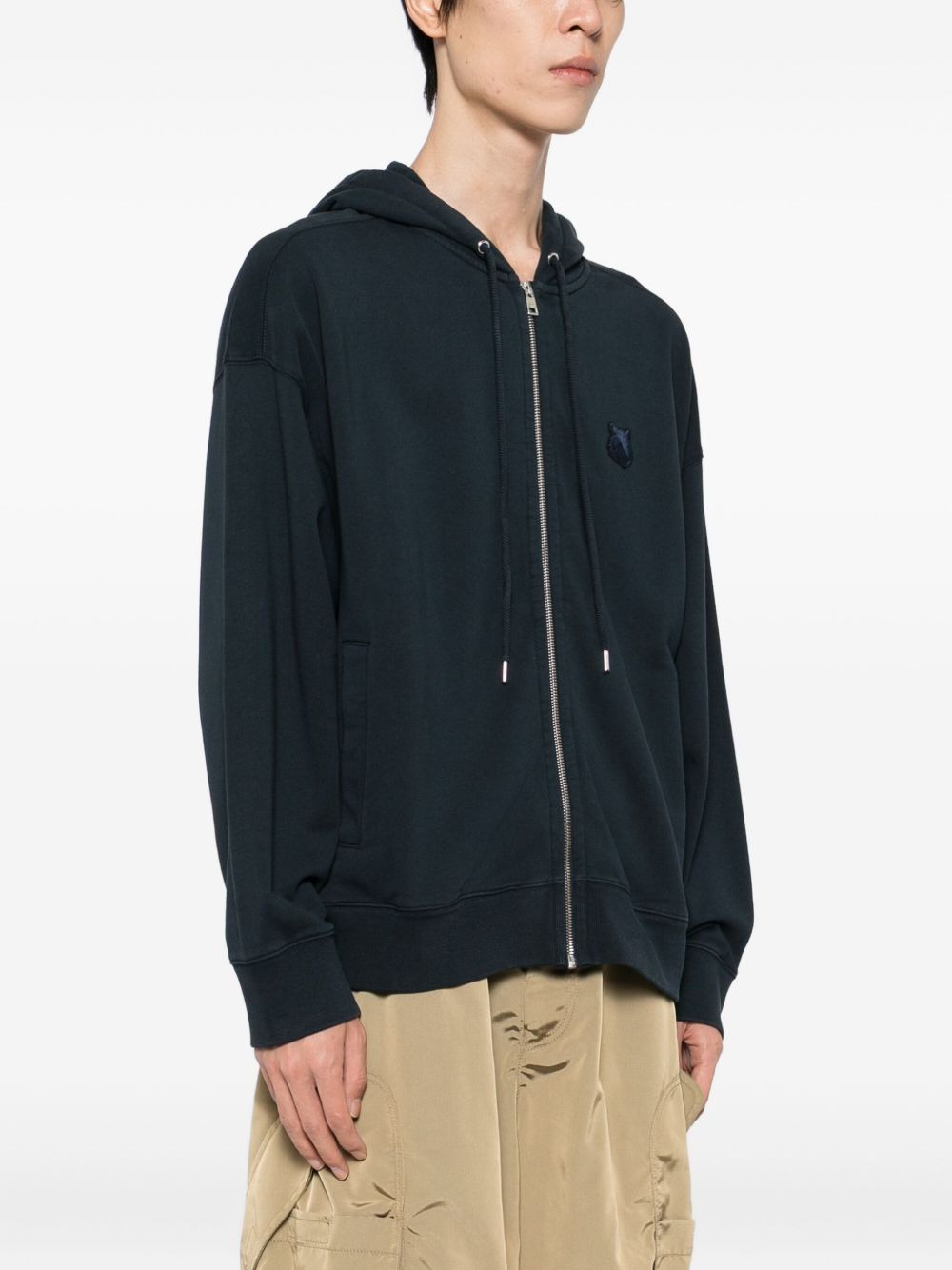 bold fox head patch zipped hoodie - 3