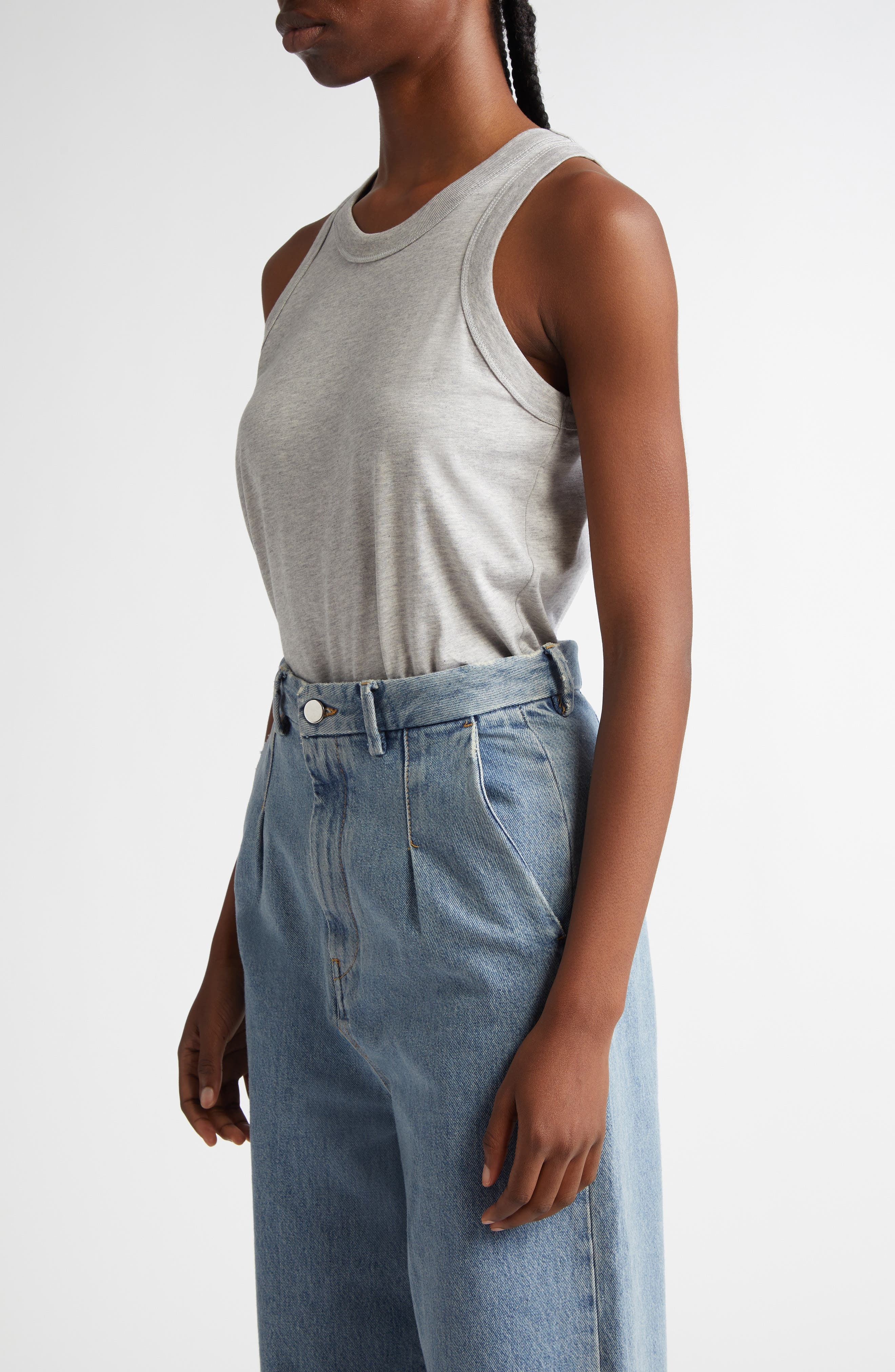 LOULOU DE SAISON Poso Supima® Cotton Tank in Grey Melange at Nordstrom - 3