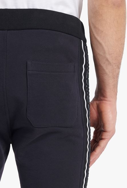 Black cotton sweatpants with navy blue and white Balmain monogram - 5