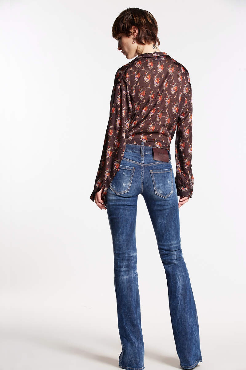 DARK RIPPED WASH MEDIUM WAIST FLARE JEAN - 2
