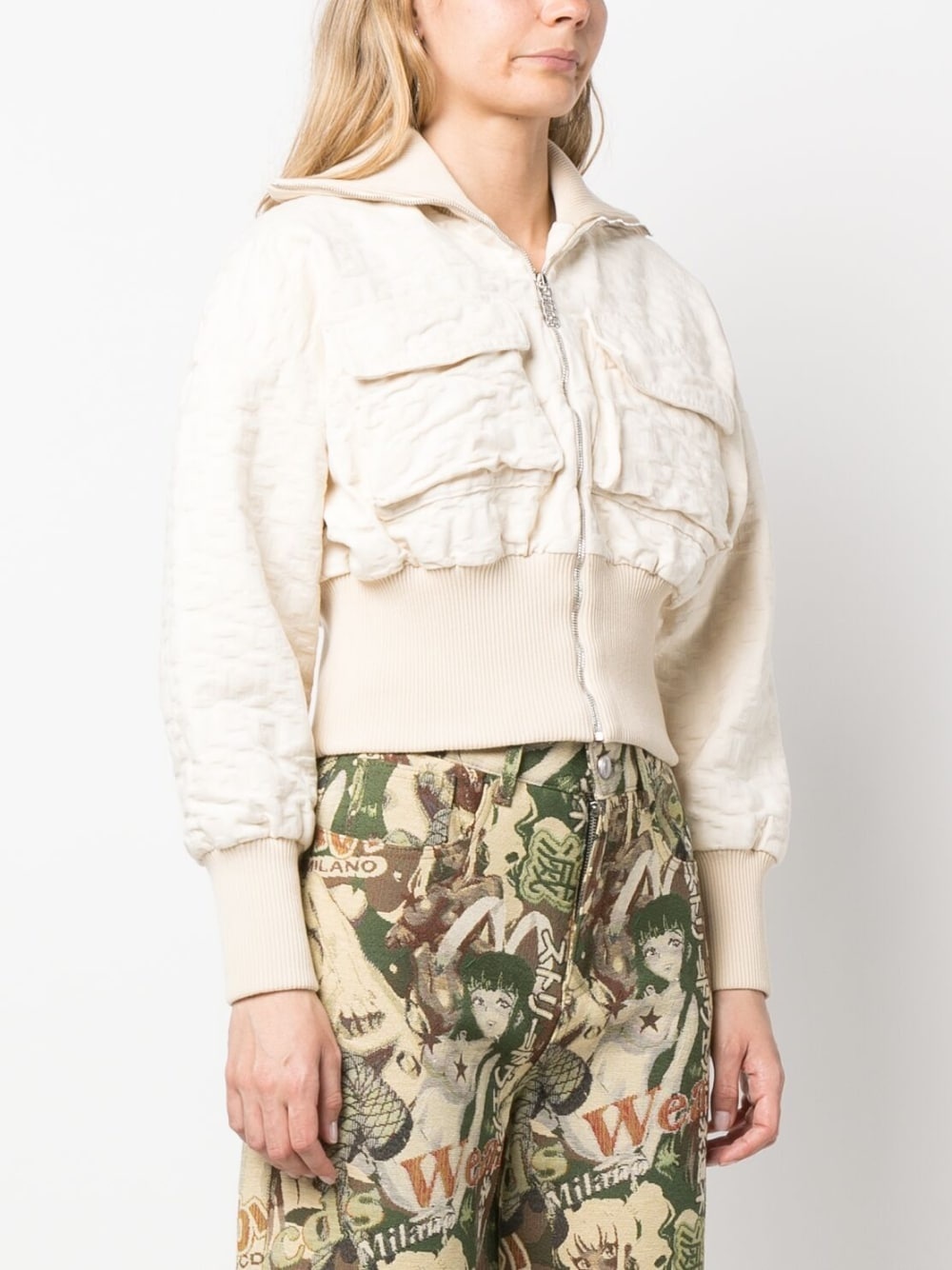 monogram-pattern cropped bomber jacket - 3