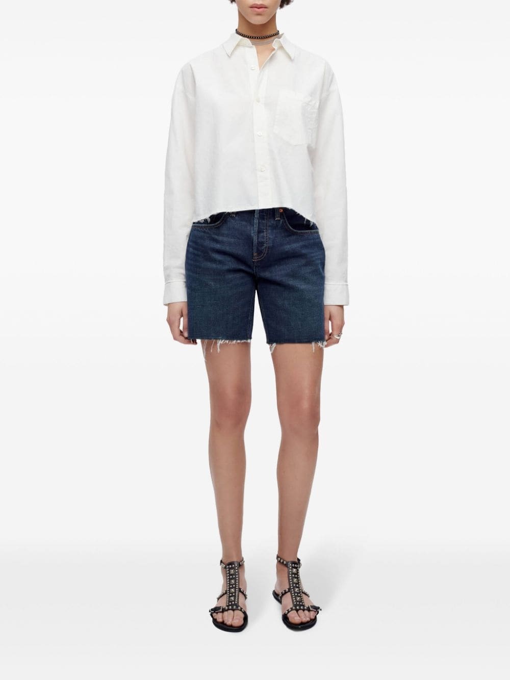 raw-cut denim shorts - 2