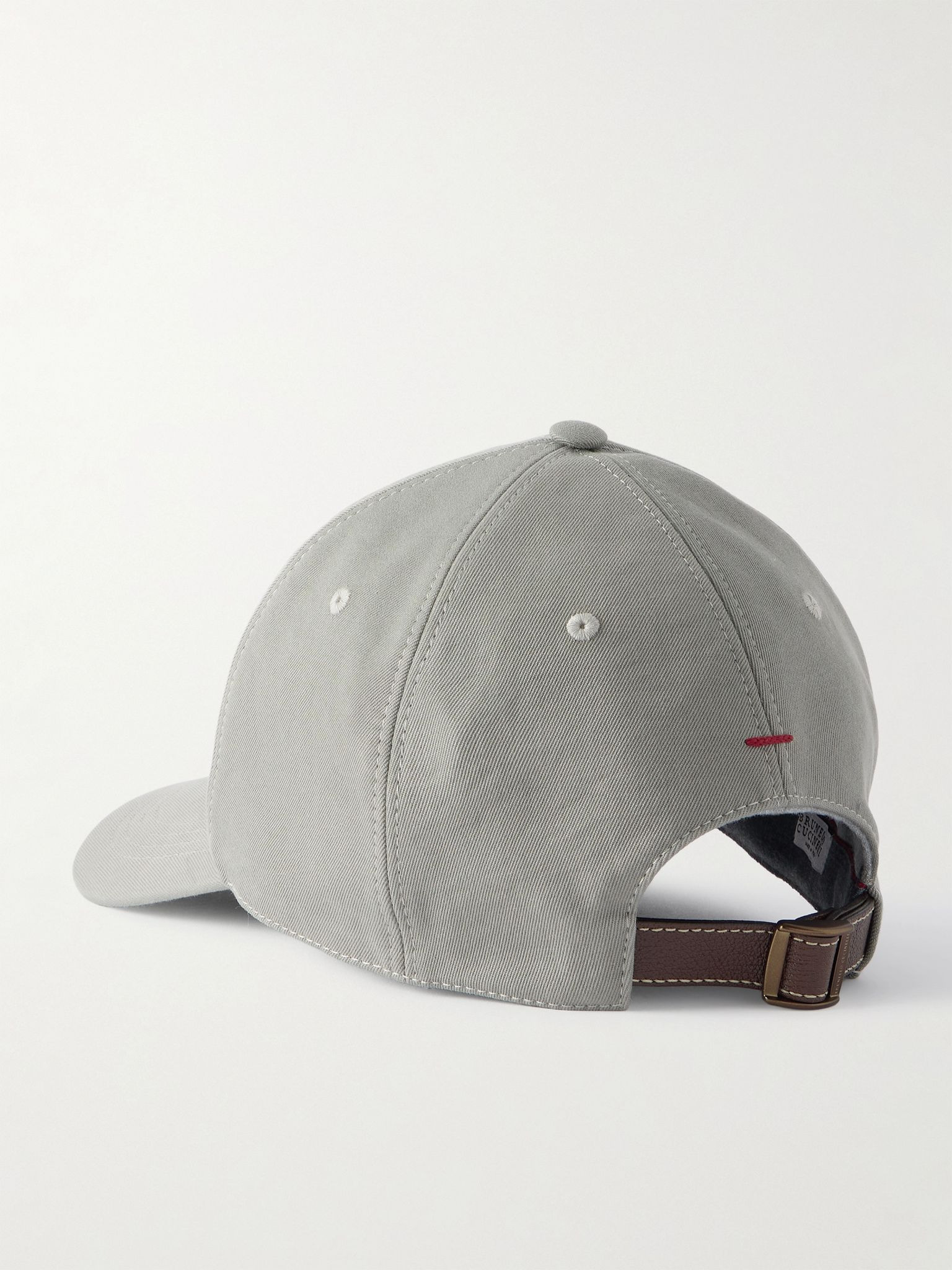 Logo-Embroidered Leather-Trimmed Cotton-Twill Baseball Cap Gray - 3