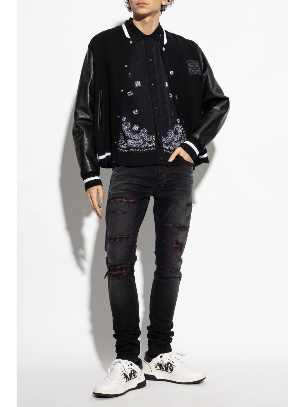 distressed bandana-detail jeans - 2