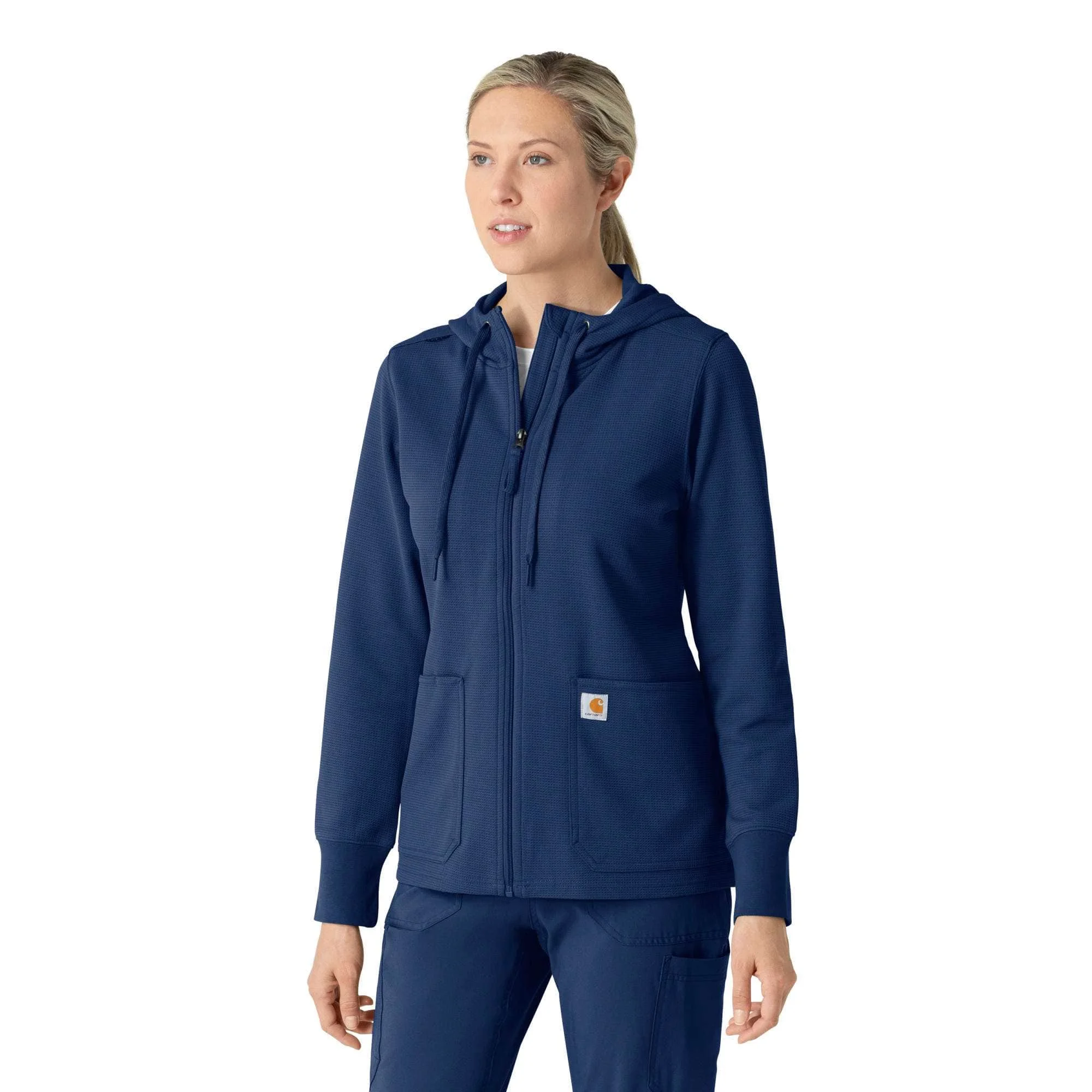 Women's Full Zip Waffle Scrub Hoodie - 1