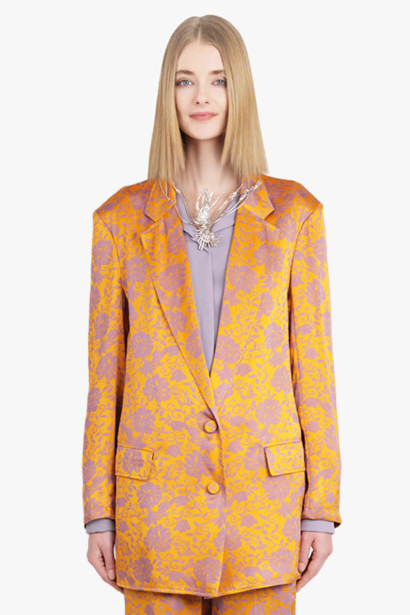 BASTI FLORAL JACQUARD SINGLE BREASTED  JACKET | MANDARIN/LILAC - 2