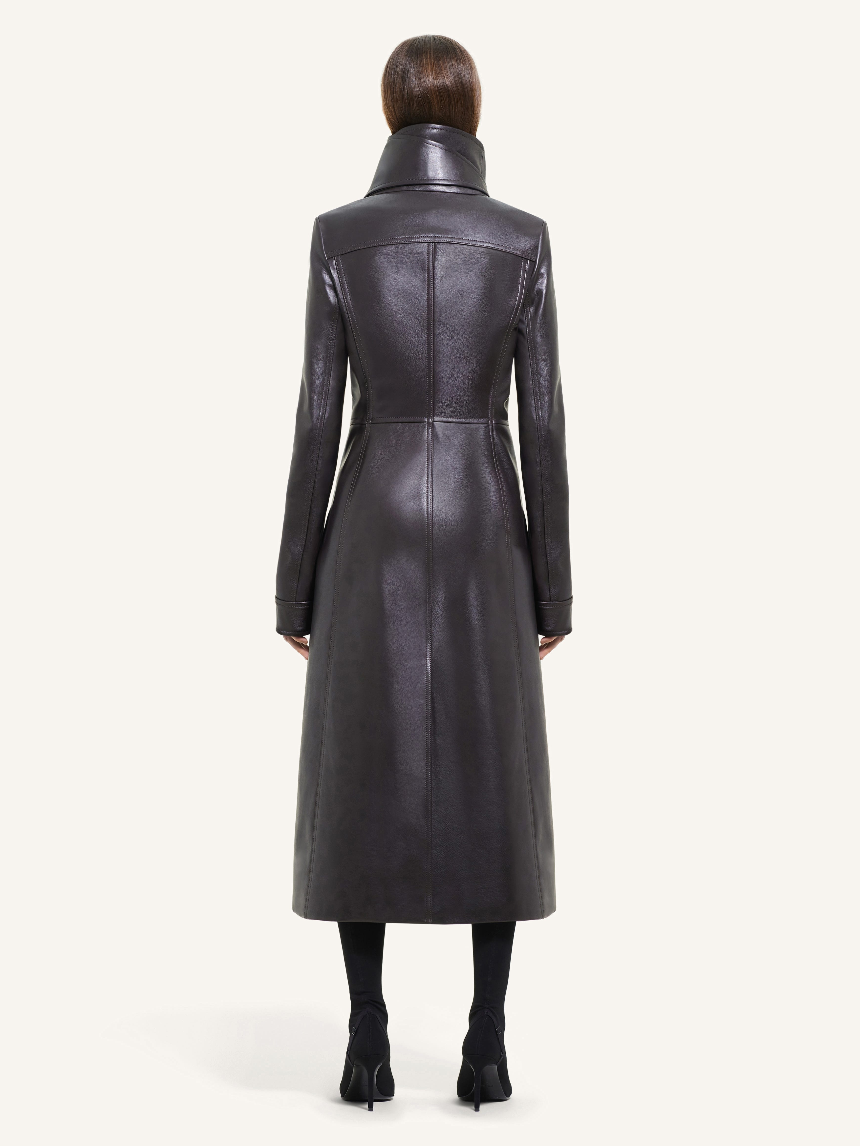 LONG LEATHER SHEARLING COLLAR COAT - 3
