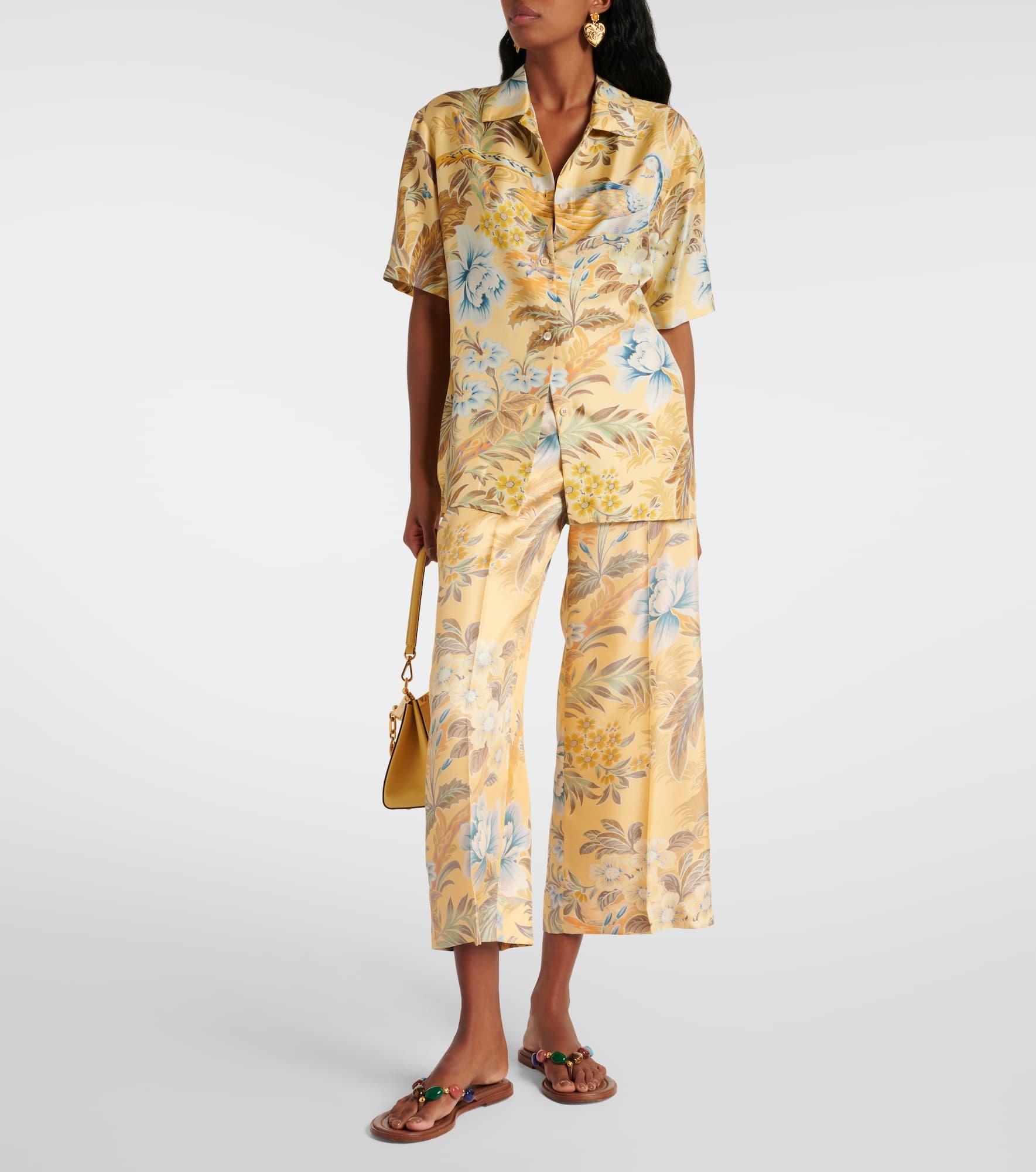 Printed silk wide-leg pants - 2
